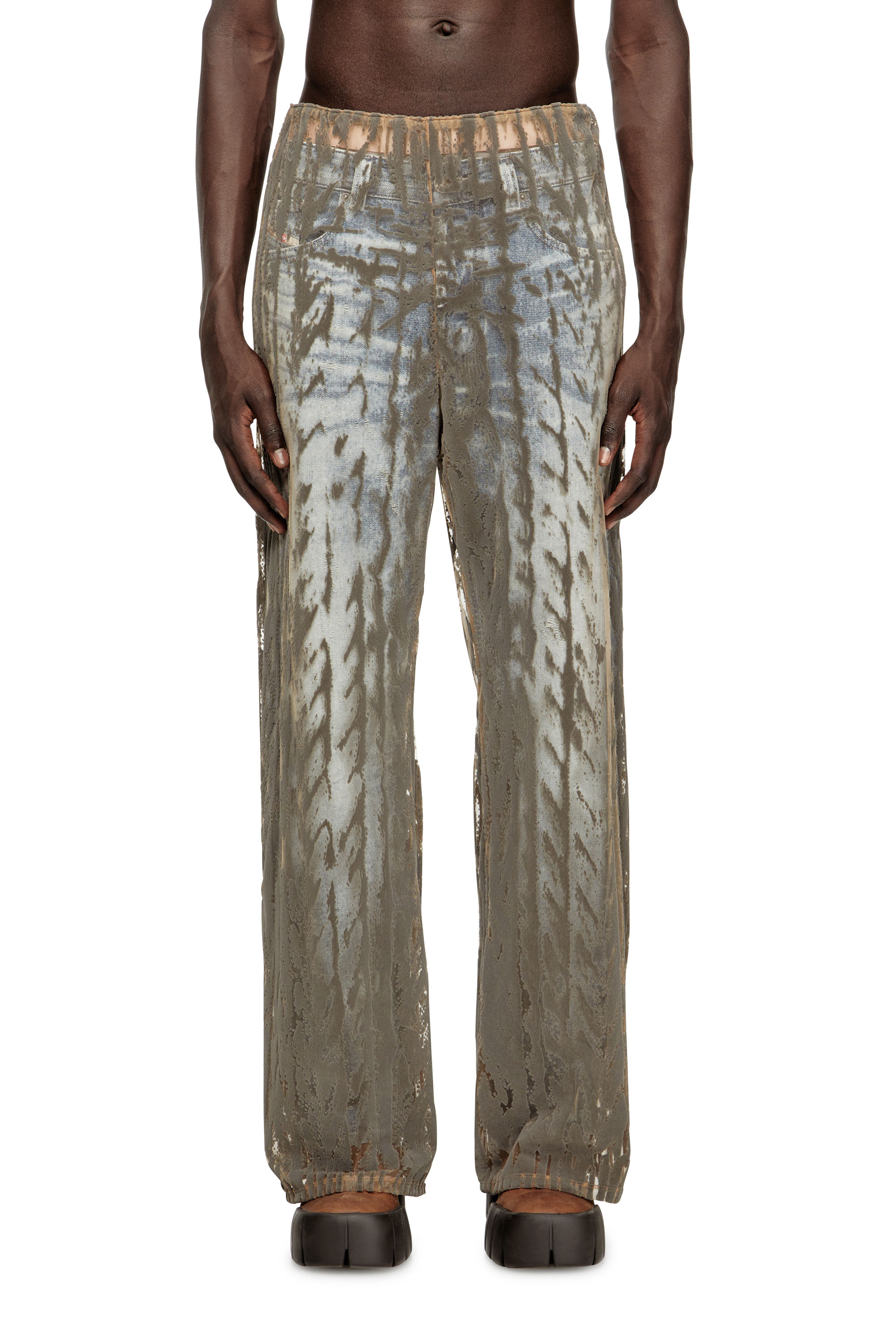 Diesel - P-EGASO, Man's Tulle pants with flocked cable prints in Grey - 1