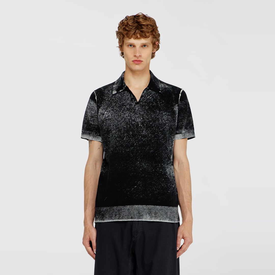 Diesel - Knit polo shirt with faded reverse print - T-Shirts - Man - Black