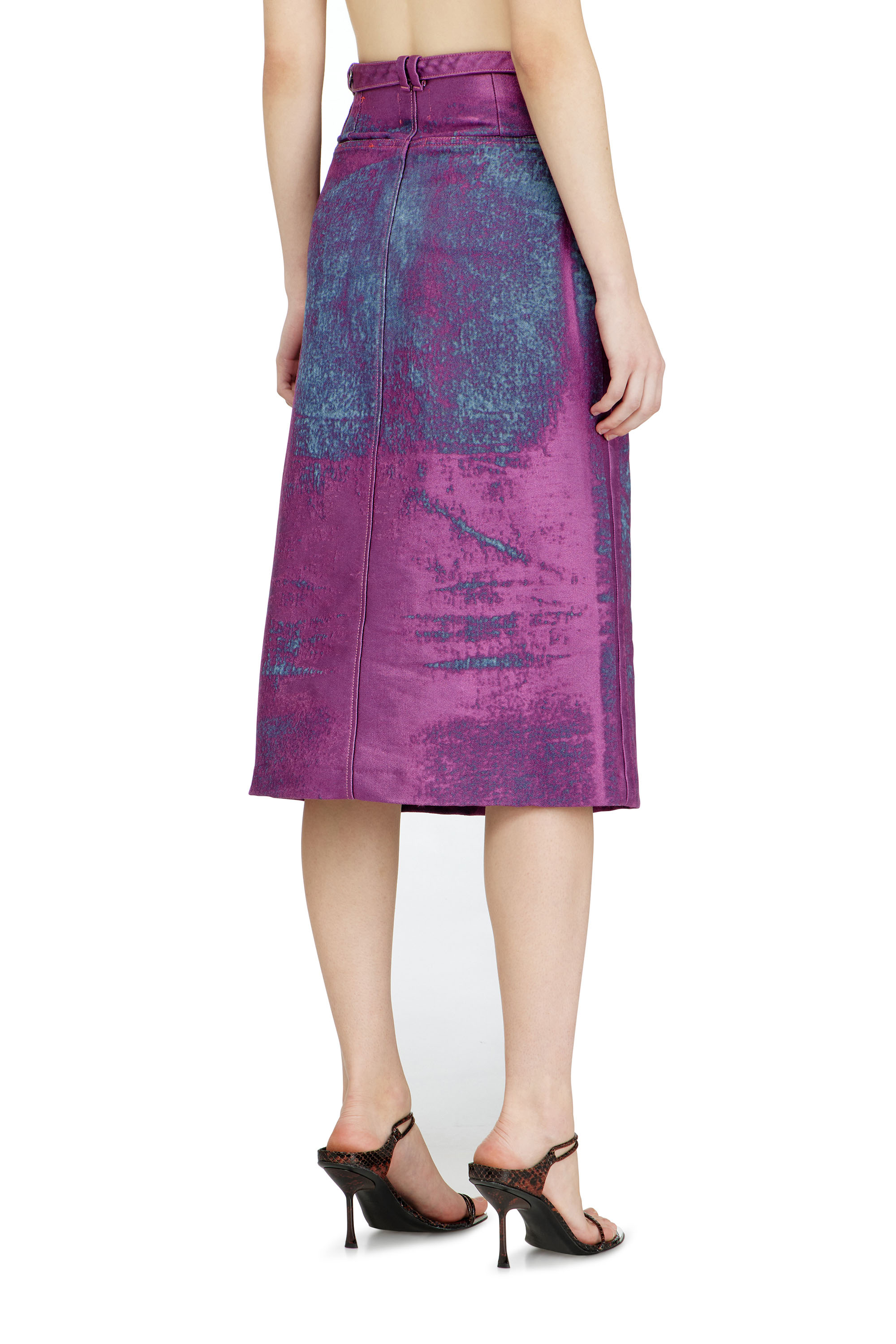 Diesel - DE-SIRA-FSI, Woman's Midi skirt in coloured satin denim in Violet - 3