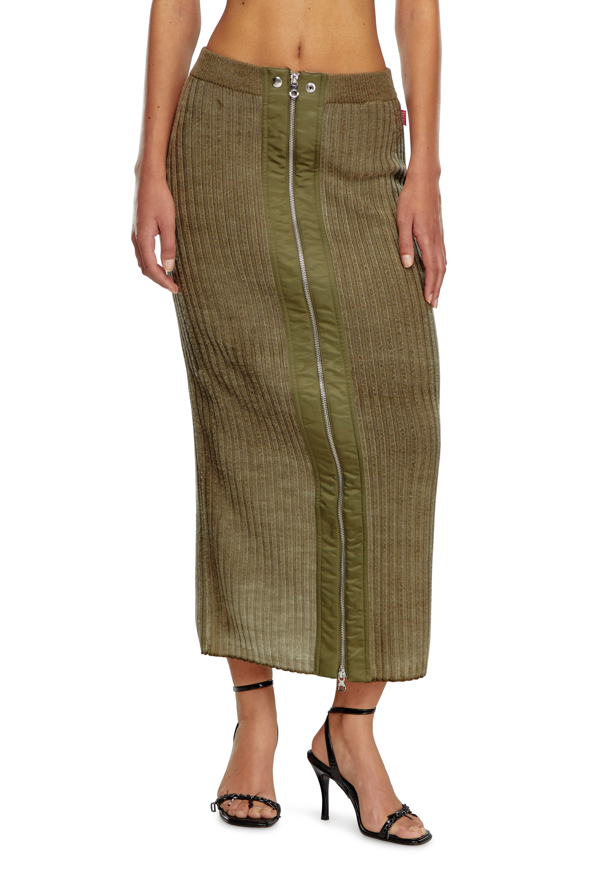 Shop Diesel Midi Skirt In Treated Wool Knit In Green