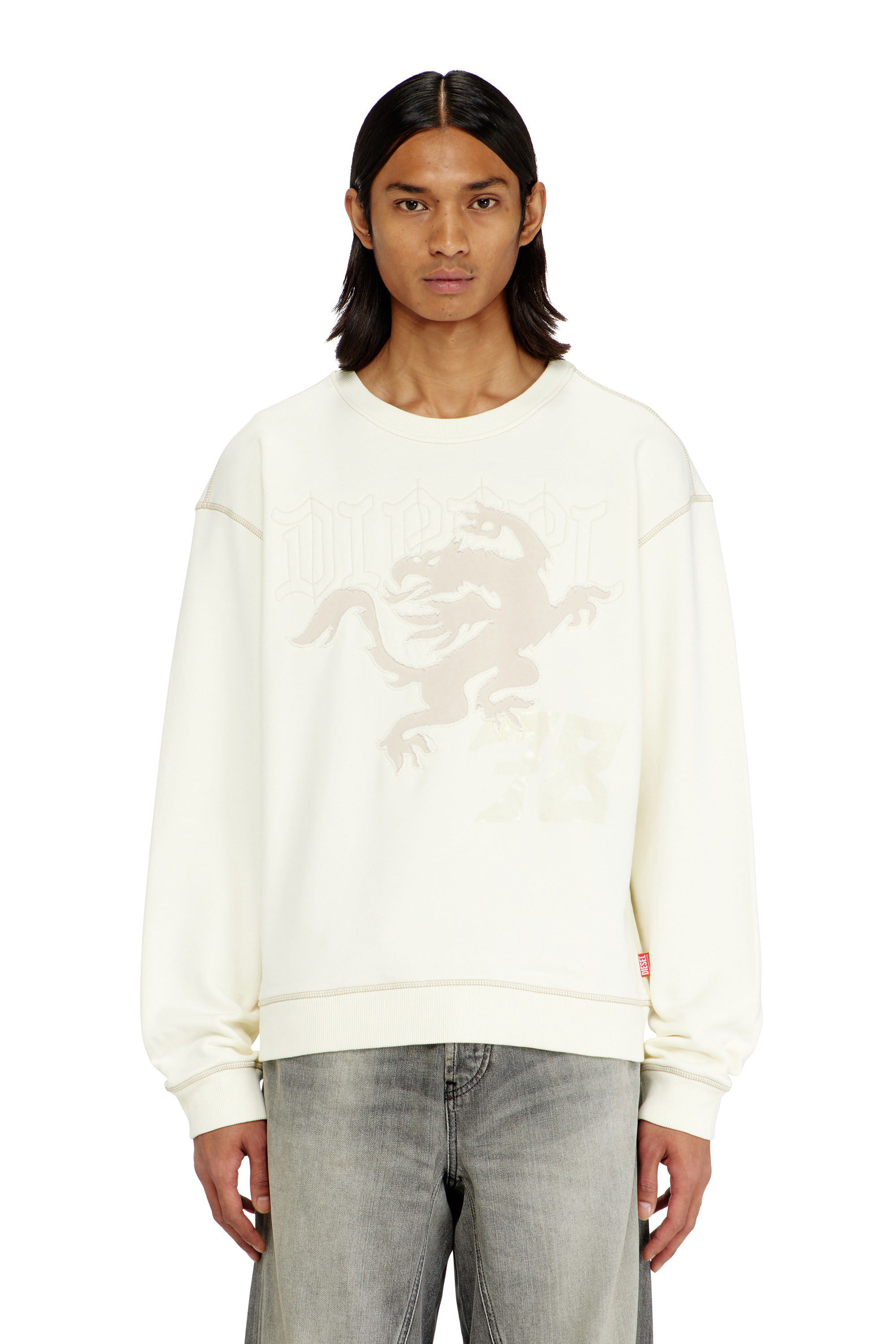 Diesel Mužský Biely - Sweatshirt With Embroidery And Print - Sweaters - Man Extra Veľký