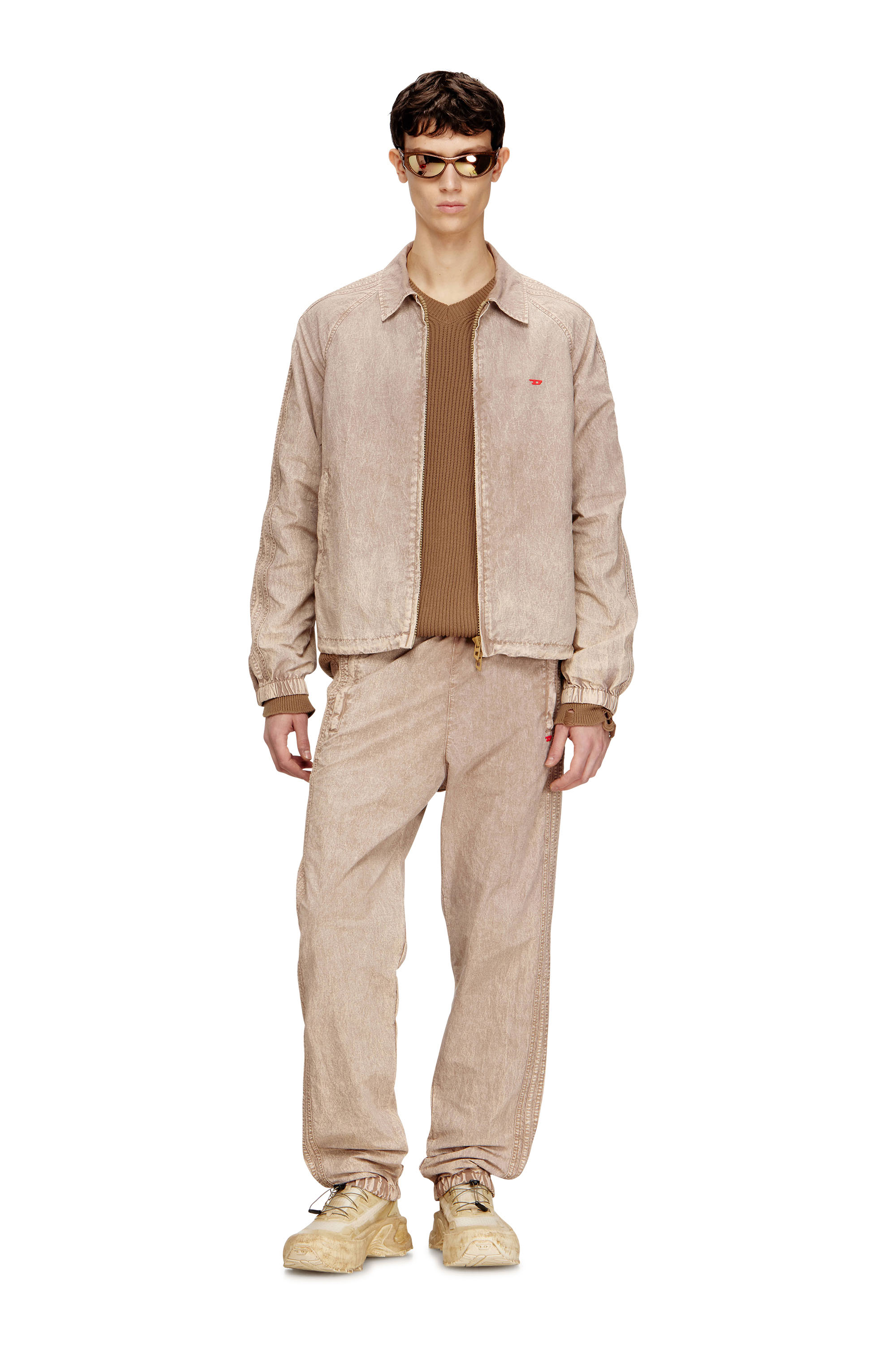 Diesel - J-FENIC-AG, Unisex's Taslan jacket with striped sleeves in Light Brown - 4