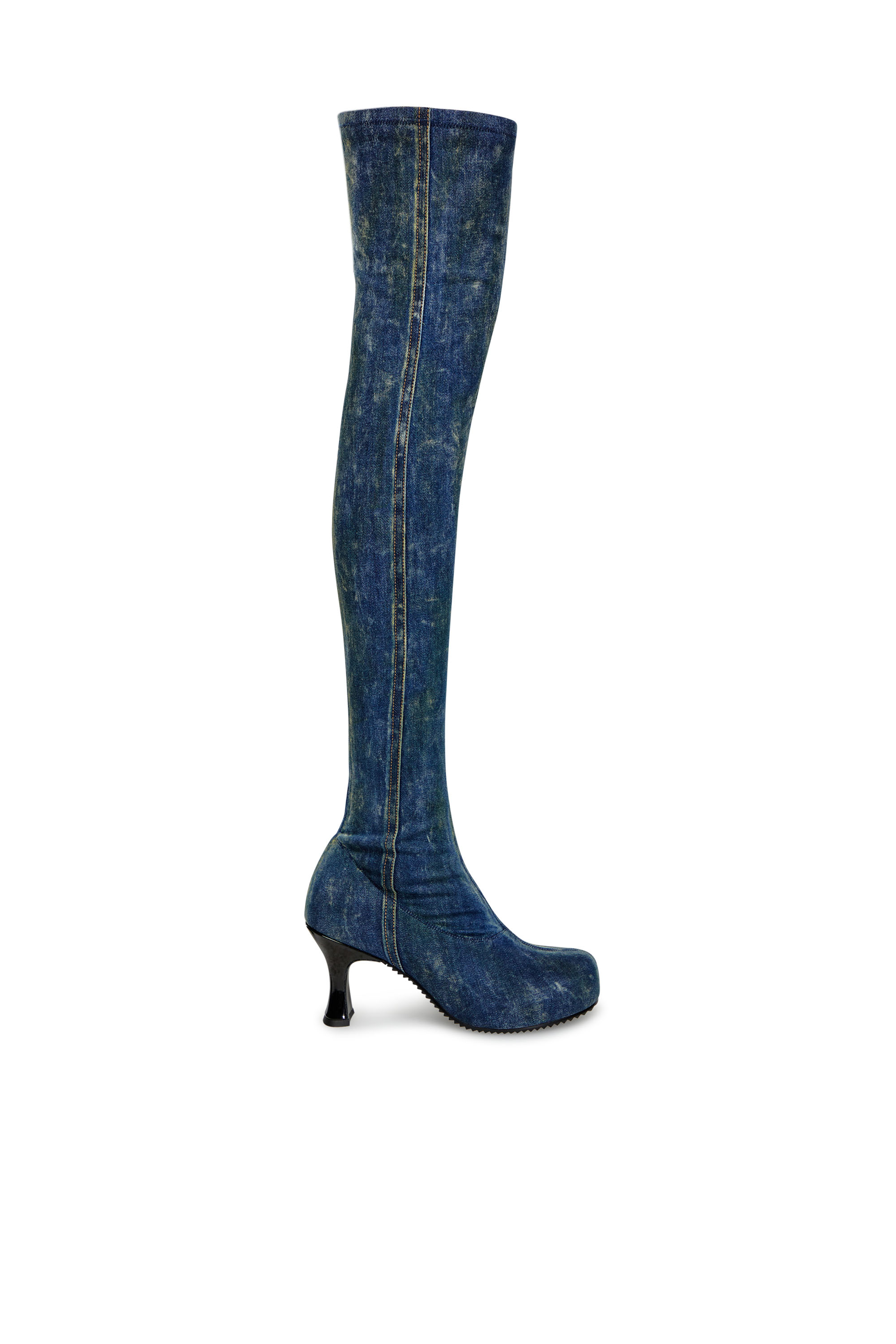 Shop Diesel D-woodstock-over-the-knee Boots In Denim In Blue