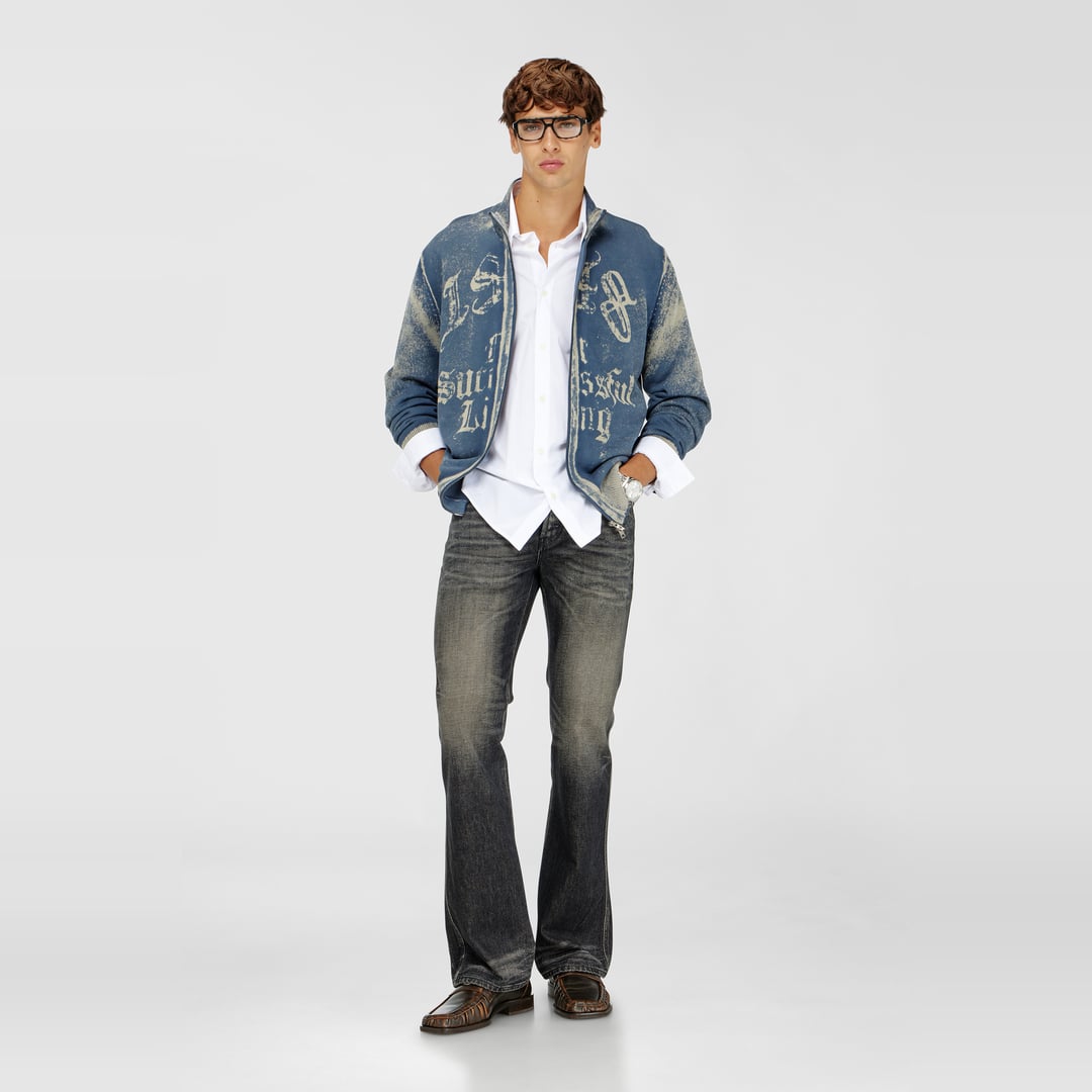 Diesel - Zip-up cardigan in cotton with reverse print - Knitwear - Man - Blue