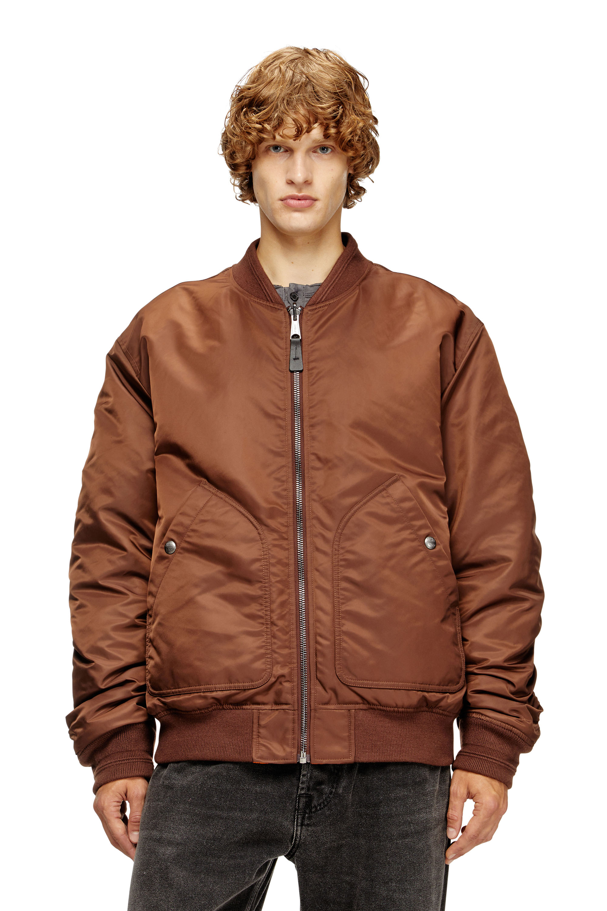 Diesel Men's Brown - Bomber In Padded Nylon With Oval D - Jackets - Man Size 48