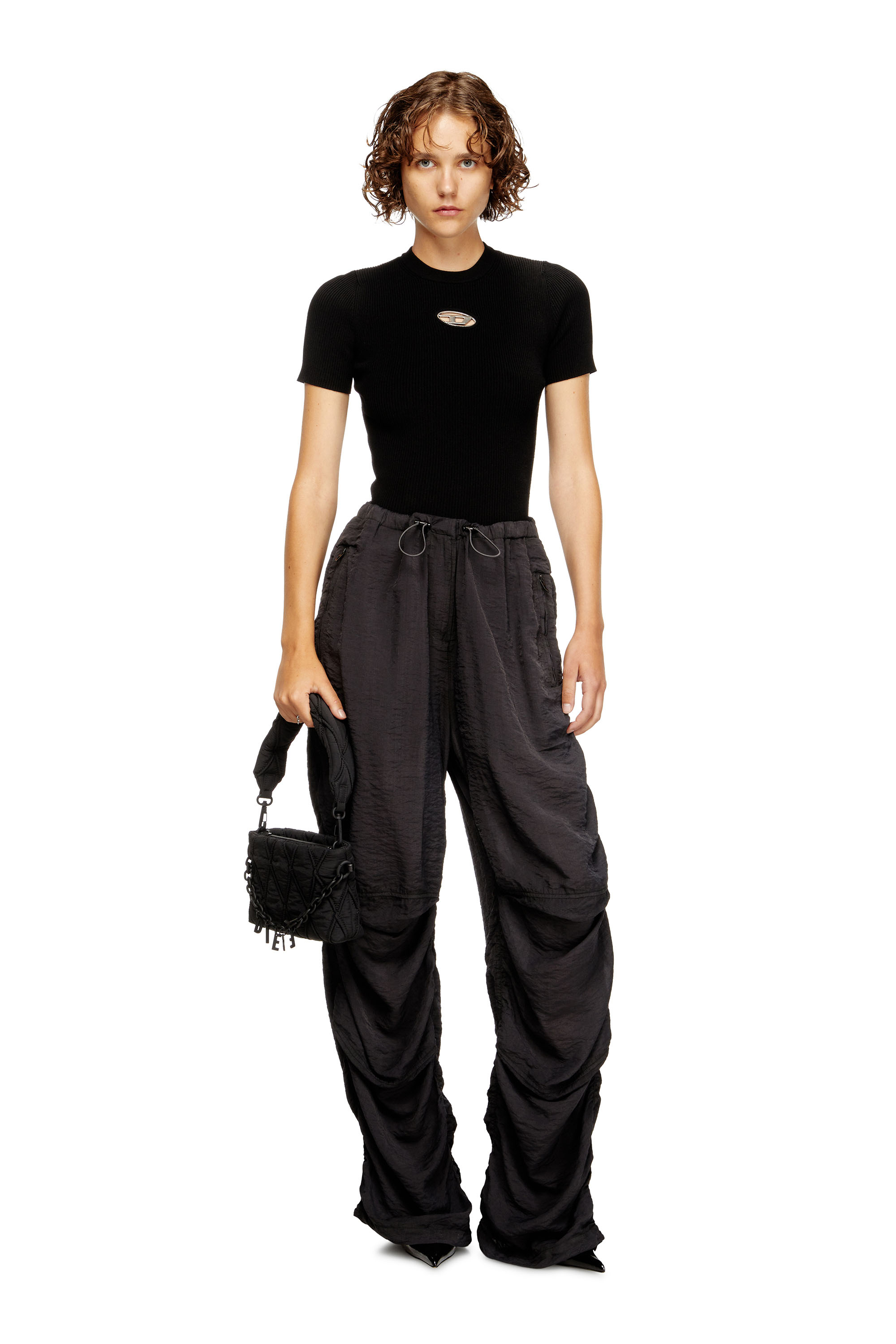 Diesel - M-VALARI-SS, Woman's Short-sleeve jumper with metal Oval D in Black - 2