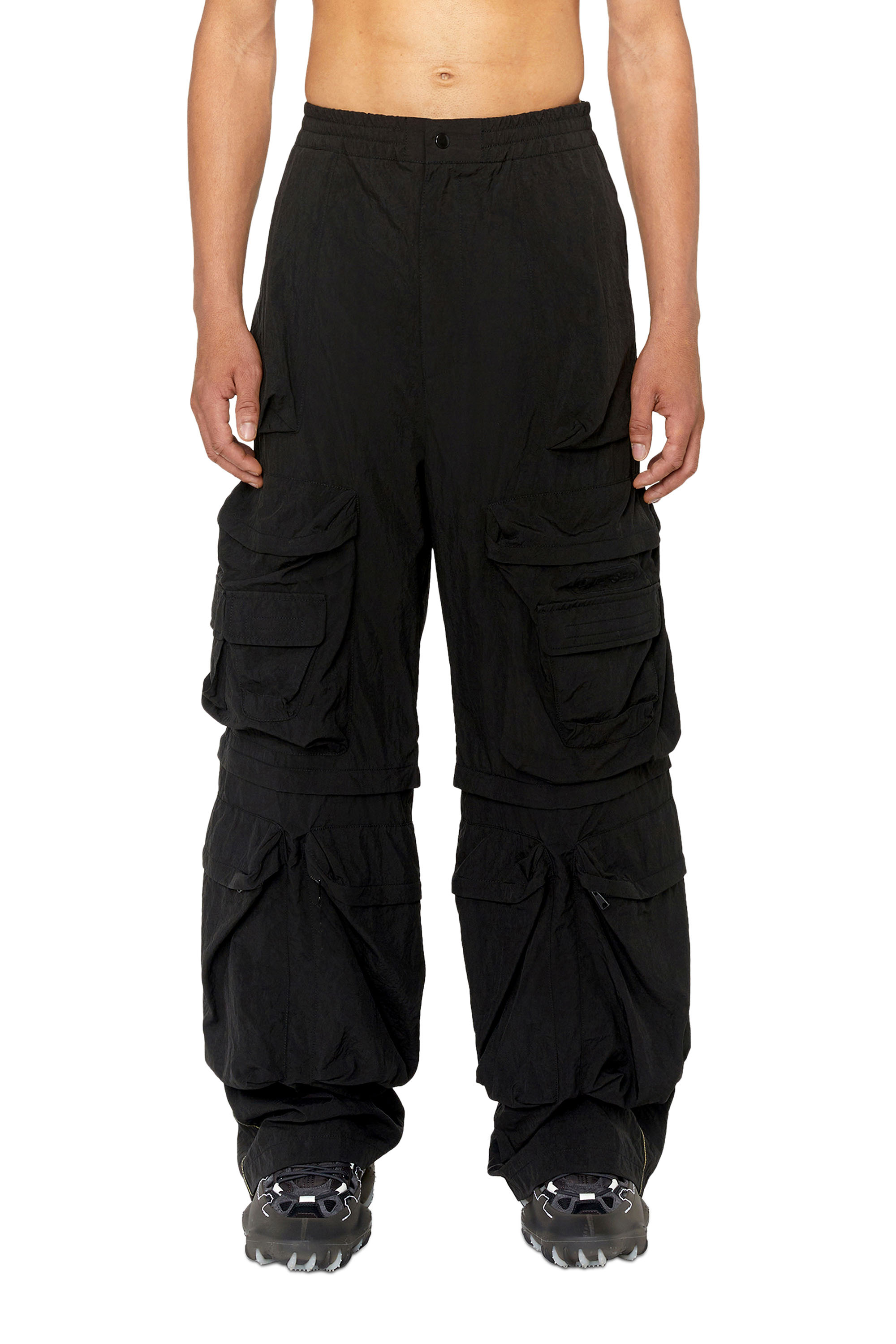Cargo Pants In Wrinkled Nylon Canvas In Black