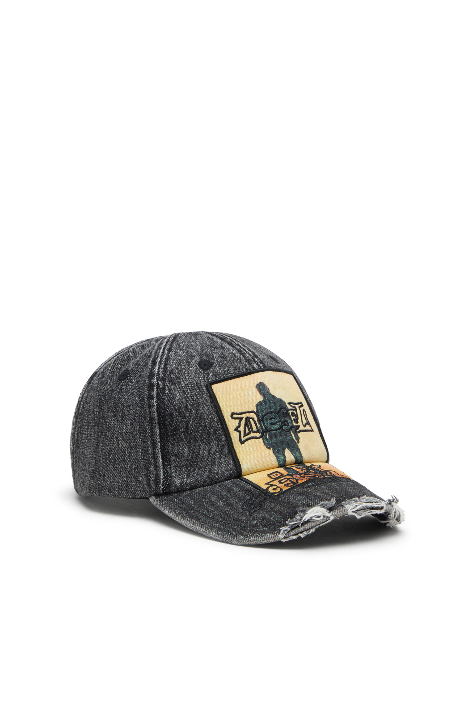 Diesel - C-MAN, Man's Denim baseball cap with patch and frayed details in Grey Jeans - 1