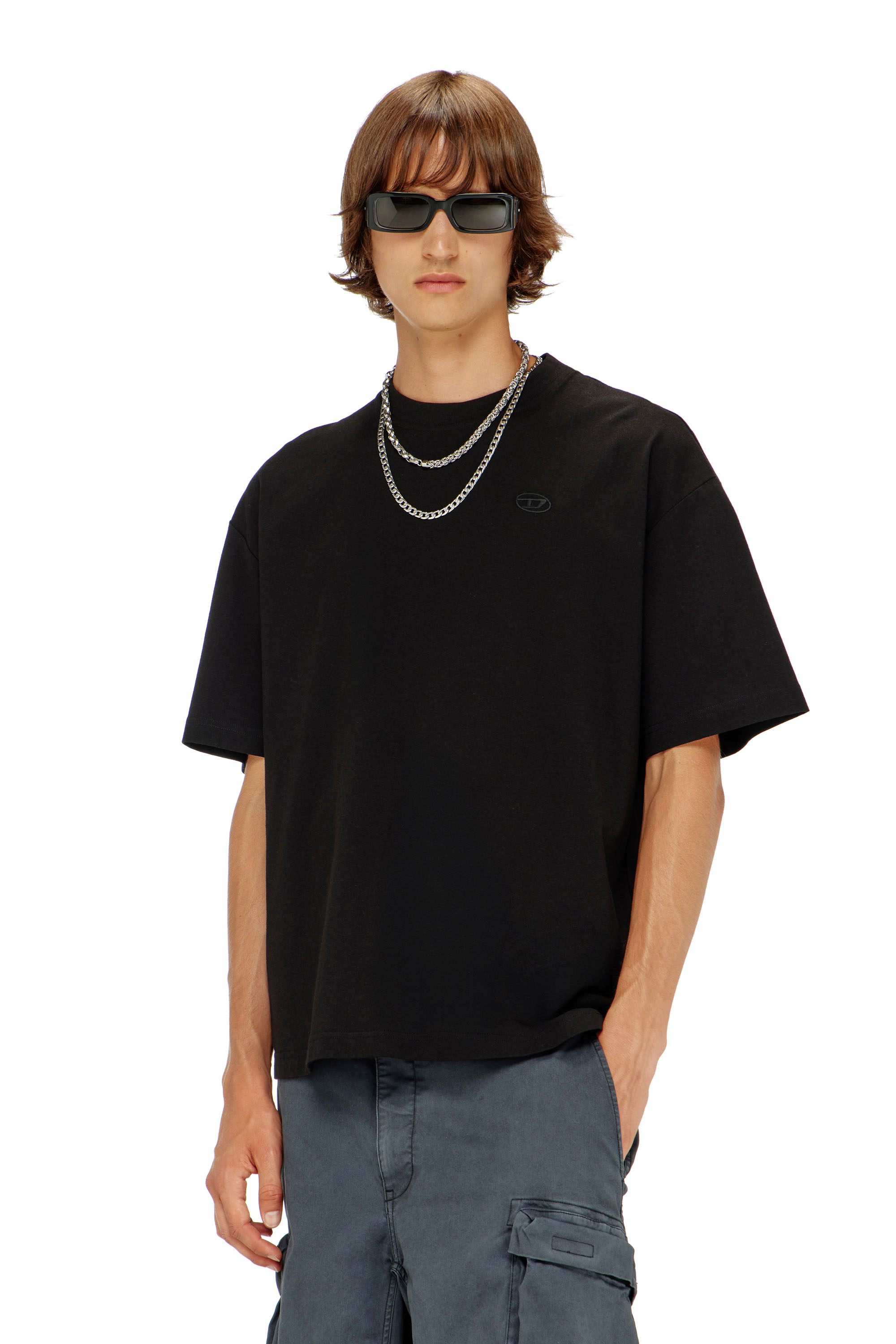 Diesel Herren Schwarz - T-Shirt Mit Großer Oval D-Stickerei - T-Shirts Groß