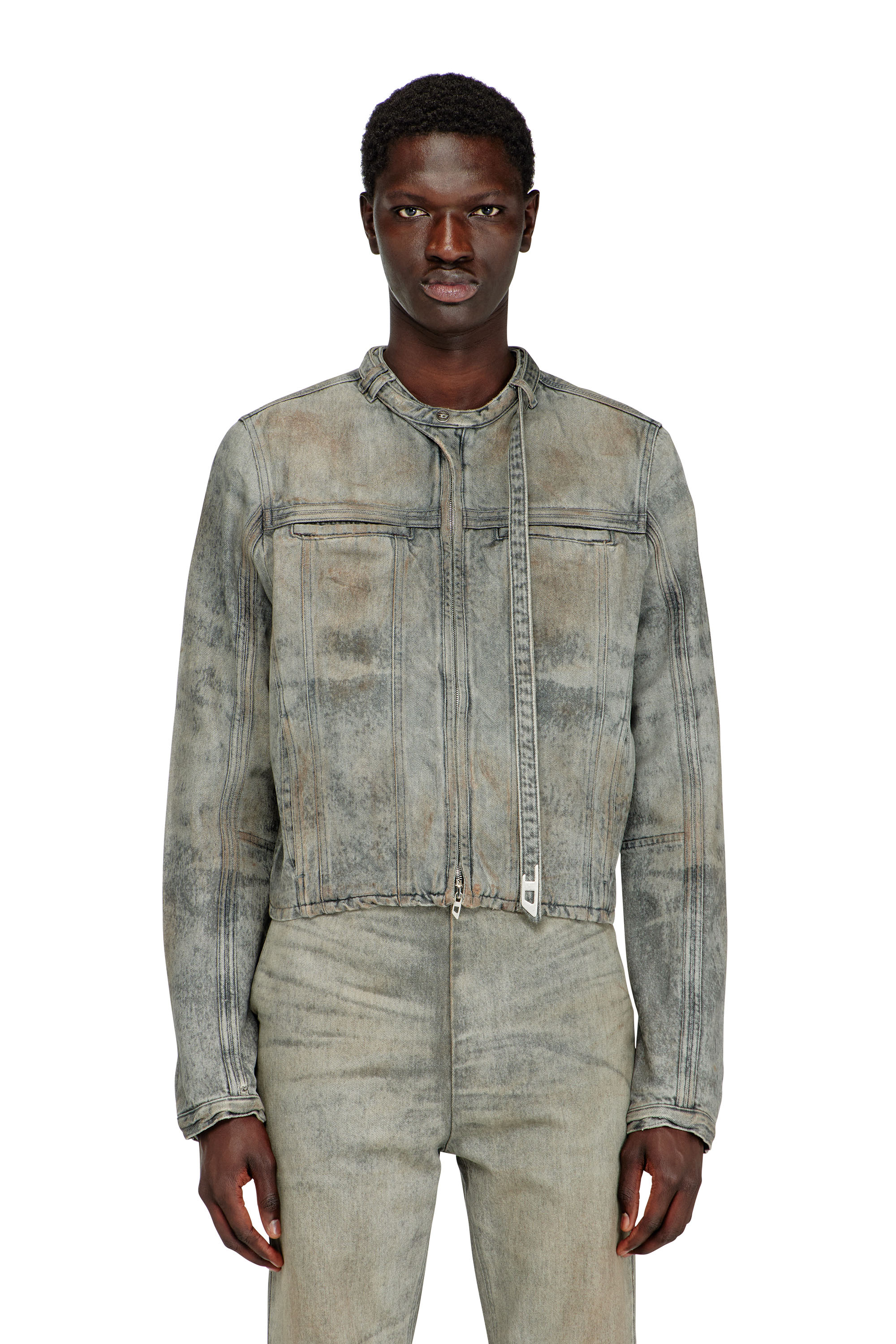 Diesel Homem Cinza - Jacket In Cotton-Hemp Satin Denim - Denim Jackets - Man Pequeno