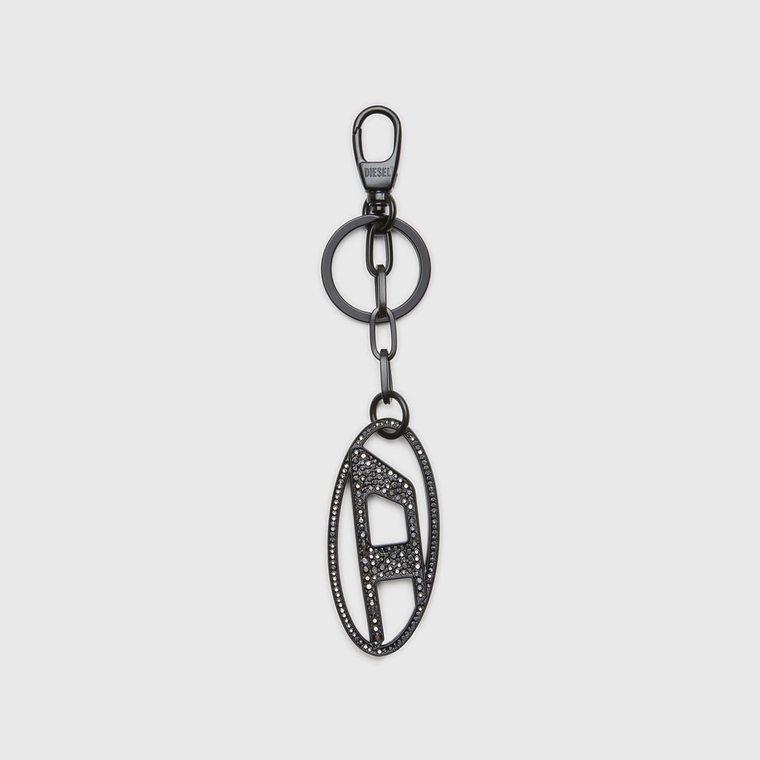 Diesel - Metal Oval D keyring with crystals - Charms and Keyrings - Woman - Black