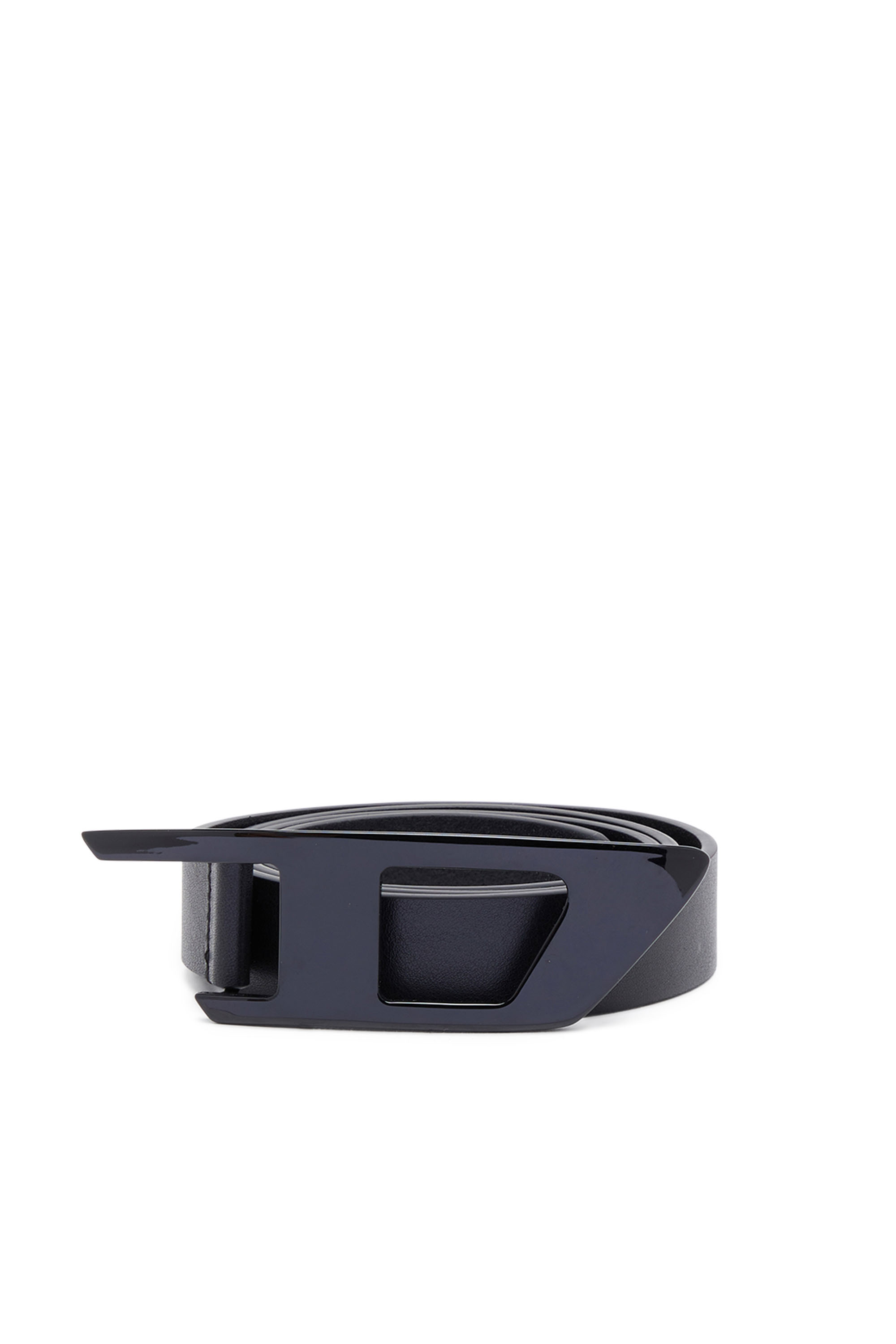 Diesel - Slim leather belt with D buckle - Belts - Man - Black