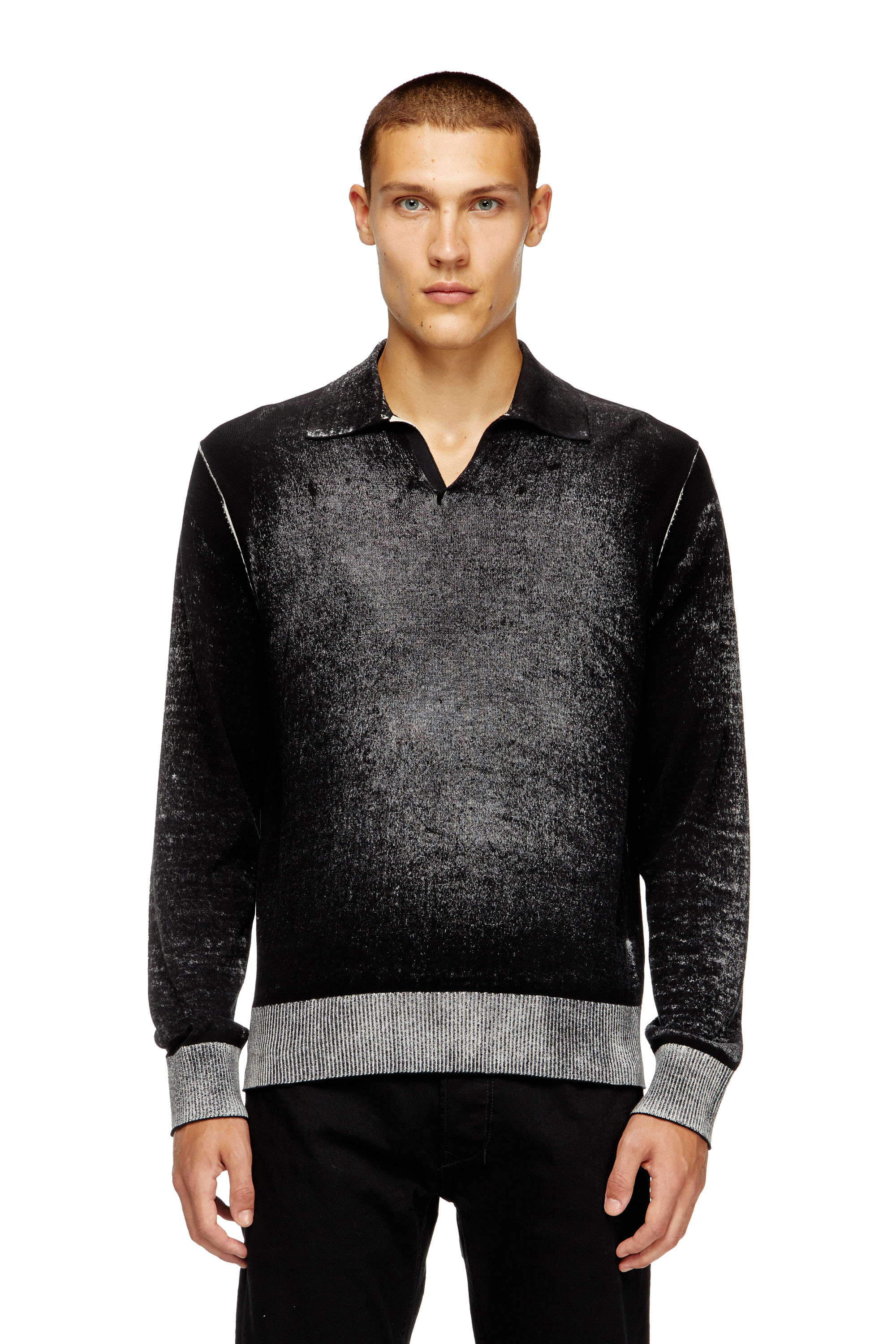 Diesel - K-LORENZO, Man's Reverse-print polo jumper in Black - 3