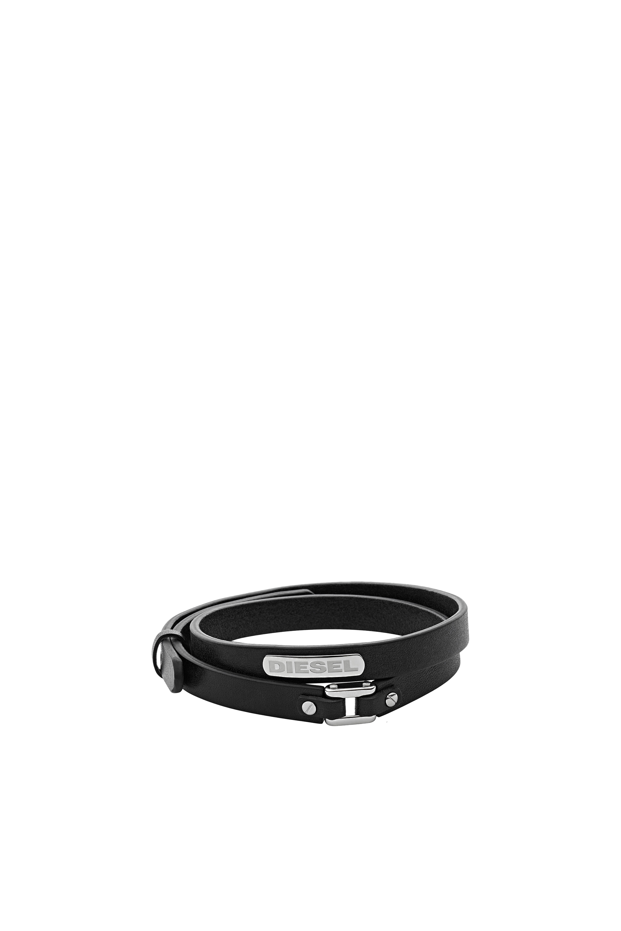 Diesel - Bracelet in leather and steel - Bracelets - Man - Black