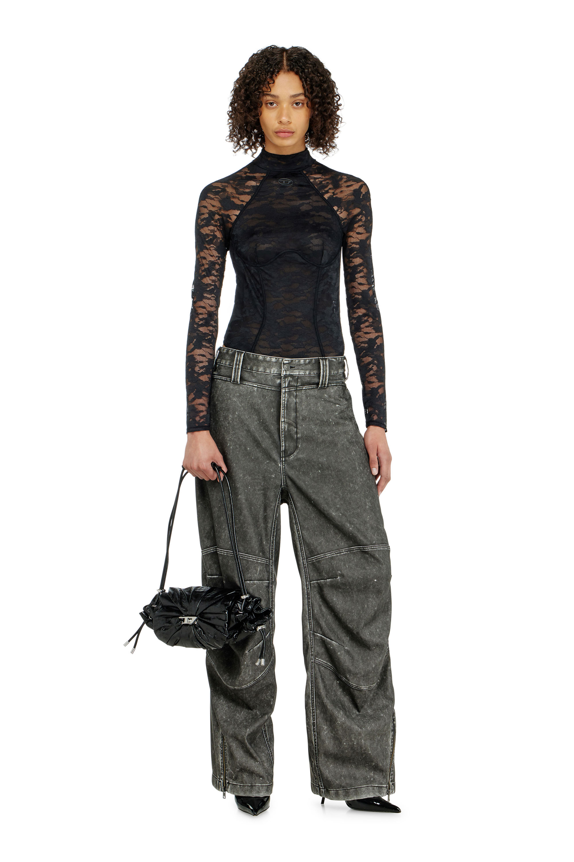 Diesel - VIVIAN-UTLT, Woman's Bodysuit in nylon lace with open back in Black - 6