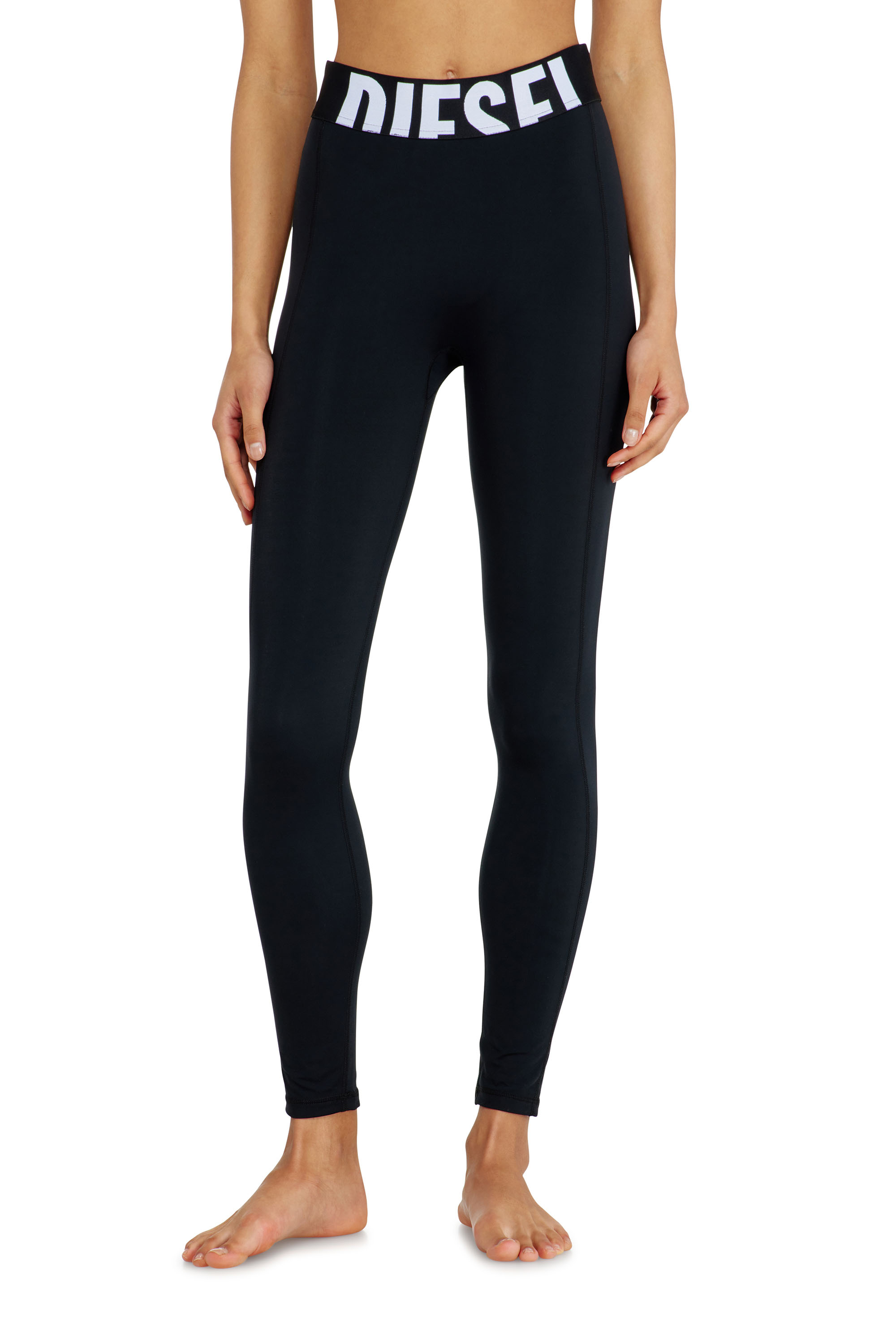 Diesel Nero Donna - Leggings In Microfibra Con Logo Tagliato - Pantaloni Extra Grande
