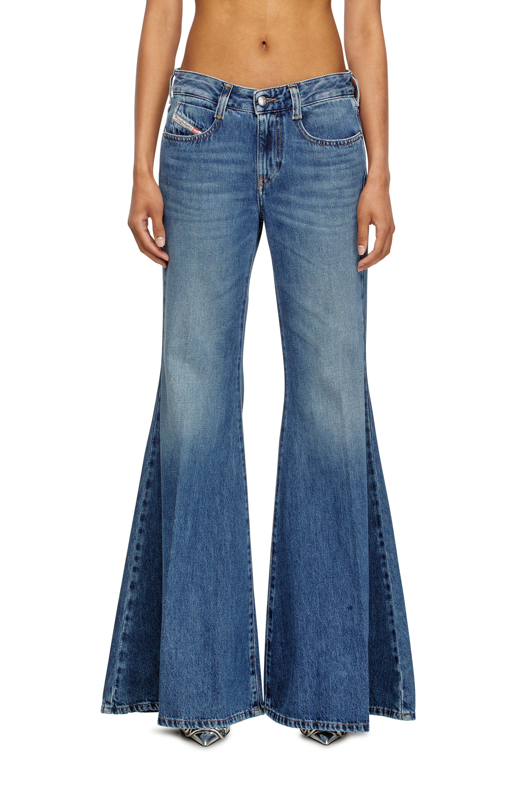 Diesel Straight Flared Trousers Belt Loops In Blue
