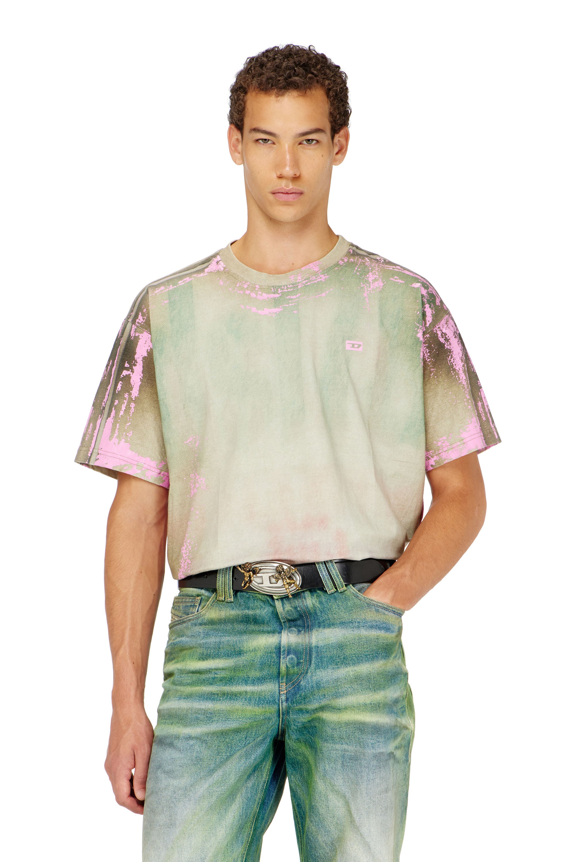 Diesel - T-shirt in cracked leather-effect jersey - T-Shirts - Man - Multicolor