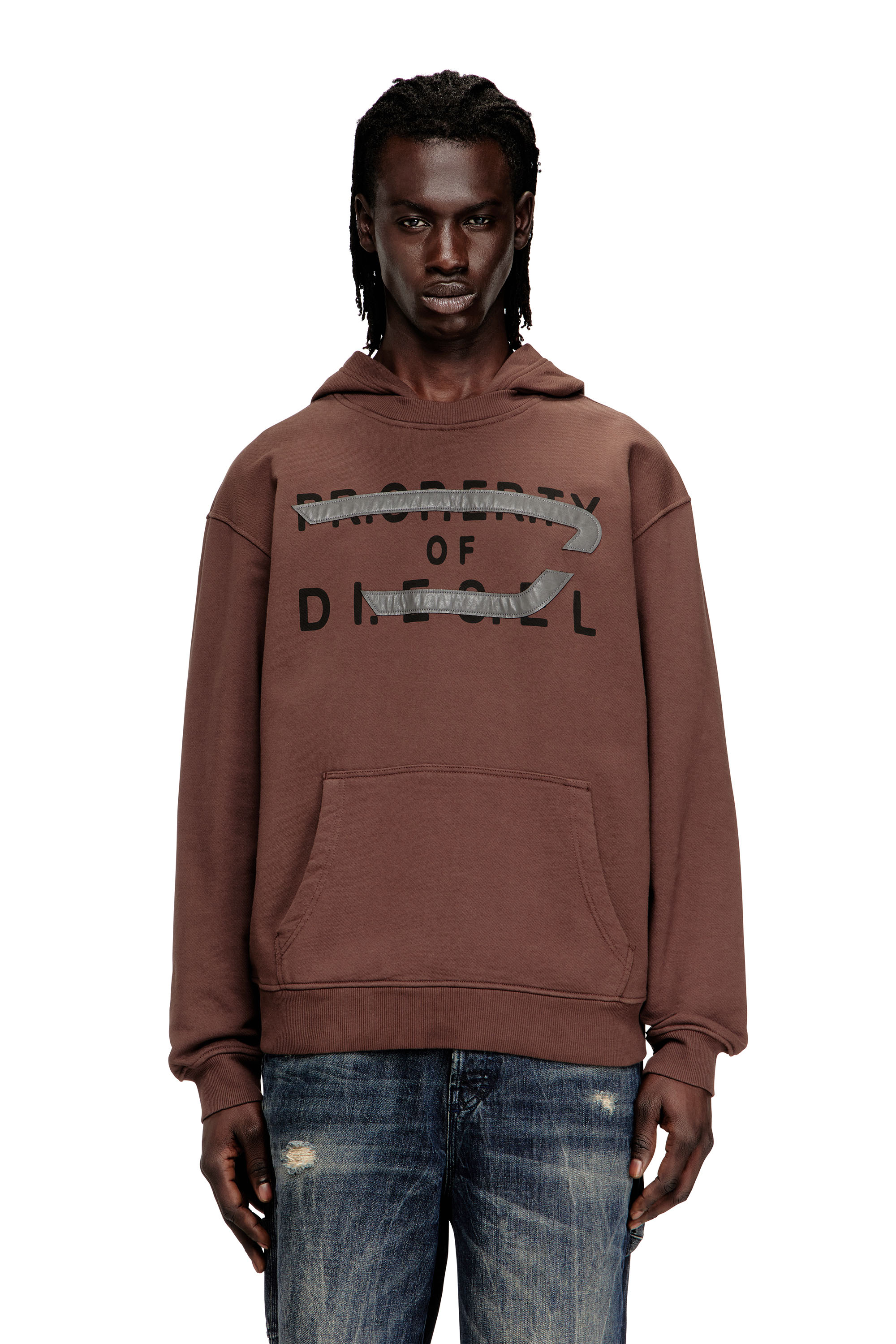 Diesel Marrone Uomo - Hoodie In Cotone Con Applicazione A D - Felpe Grande