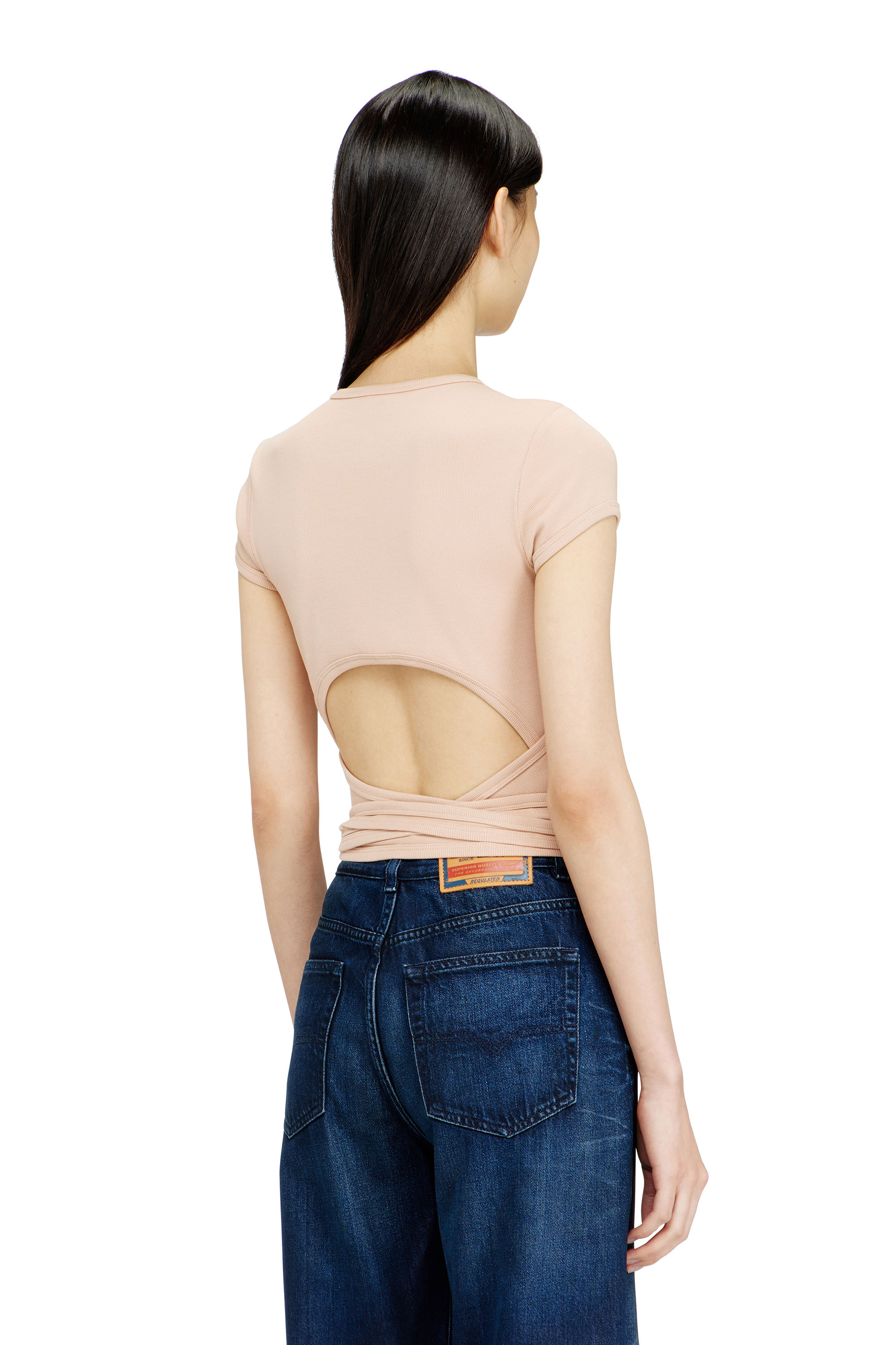 Diesel - T-BUNNY-TAIL-S1, Woman's Ribbed top with wrap-around laces in Pink - 4