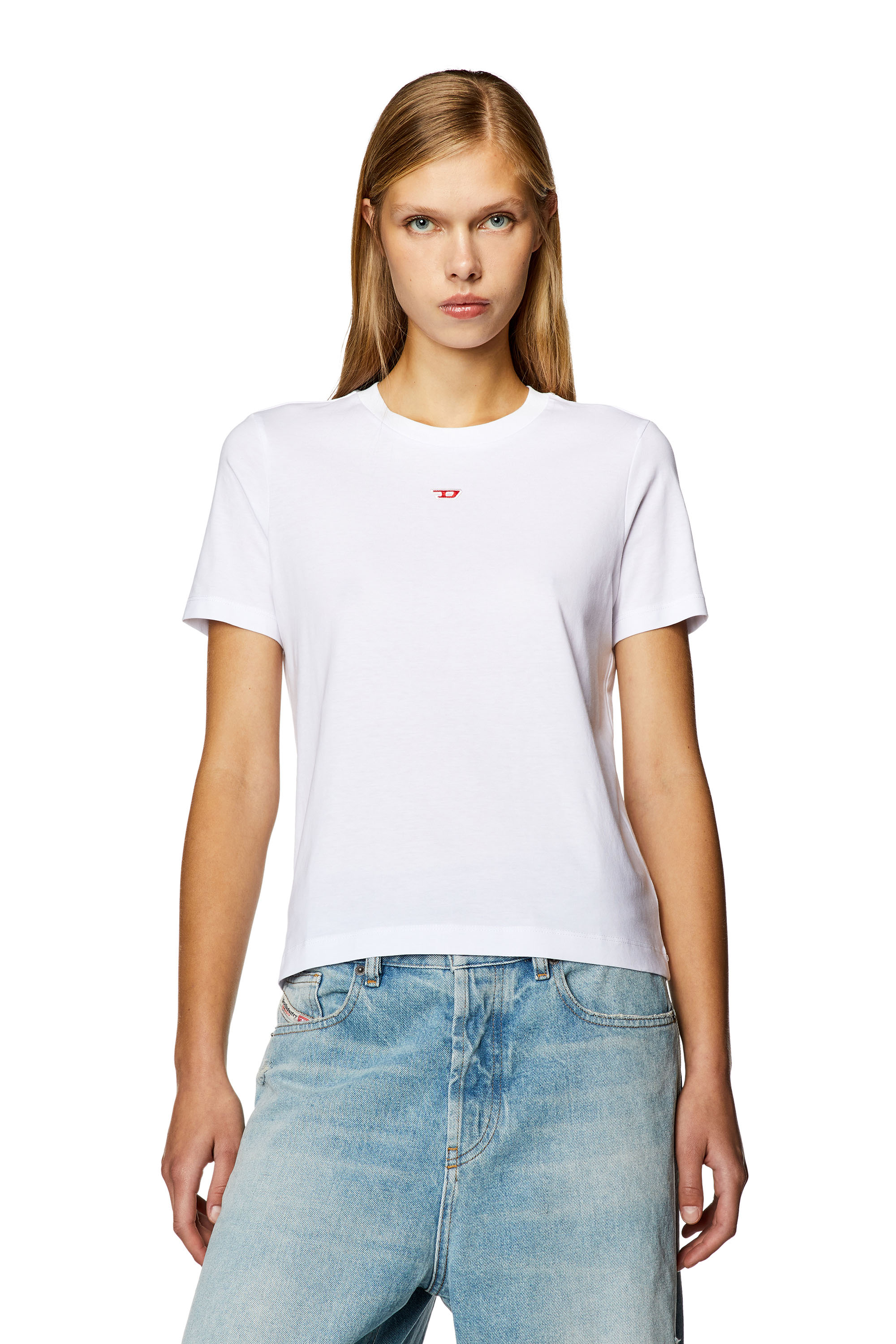 Diesel - T-shirt con mini logo applicato - T-Shirts - Donna - Bianco