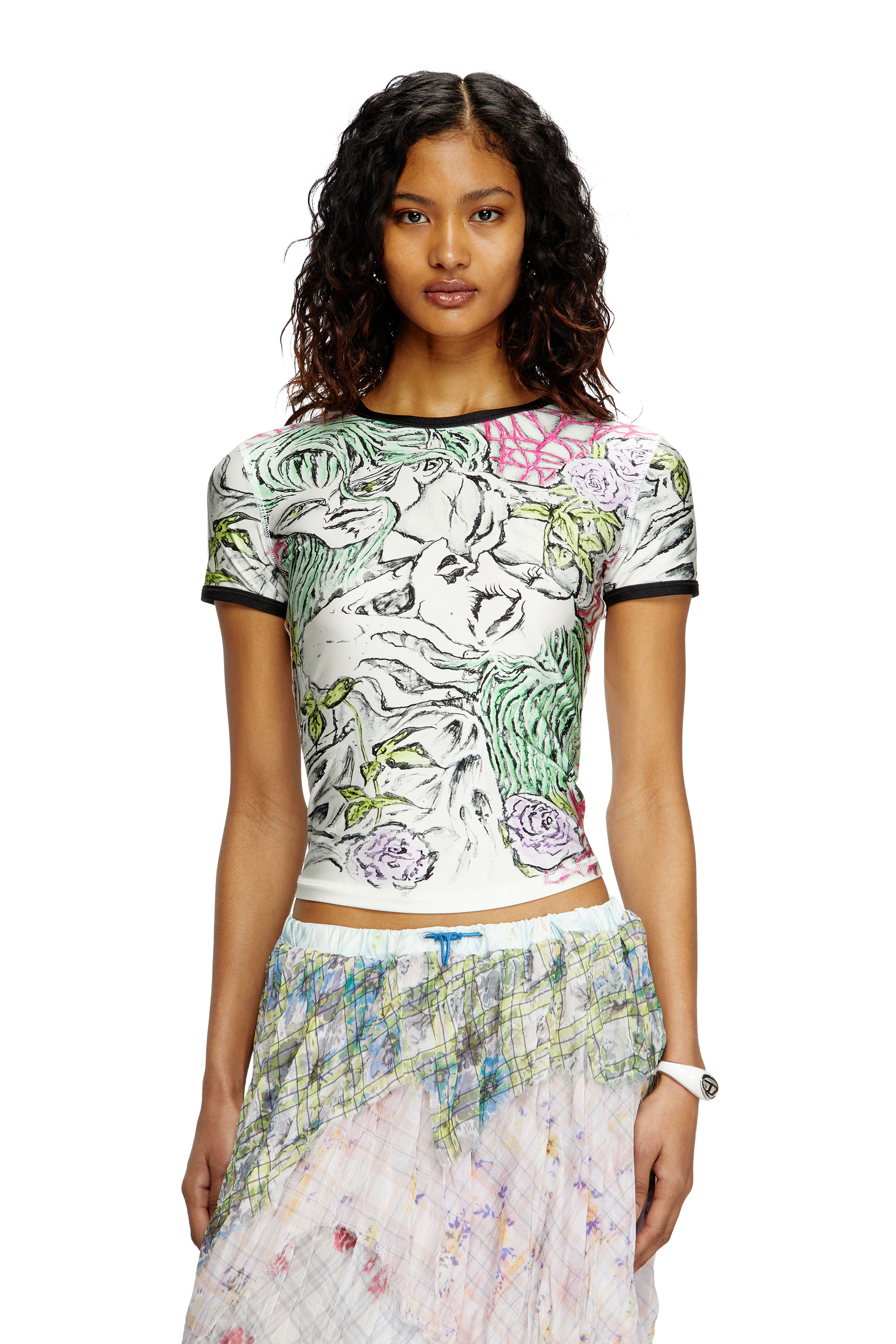 Diesel - T-shirt with tattoo print - T-Shirts - Woman - White