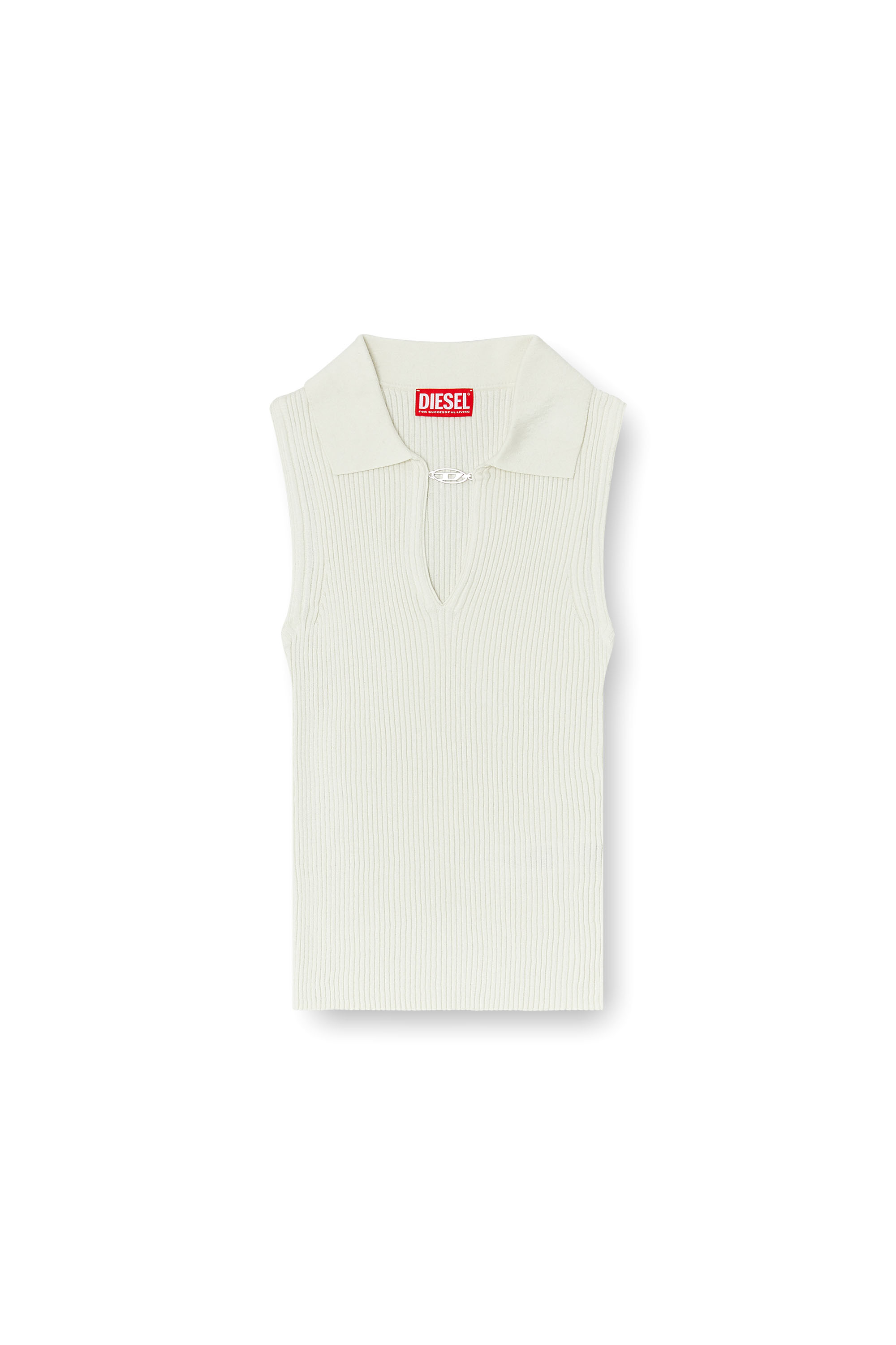 Diesel - M-LILITA, Woman's Sleeveless rib-knit polo top in silk blend in White - 2