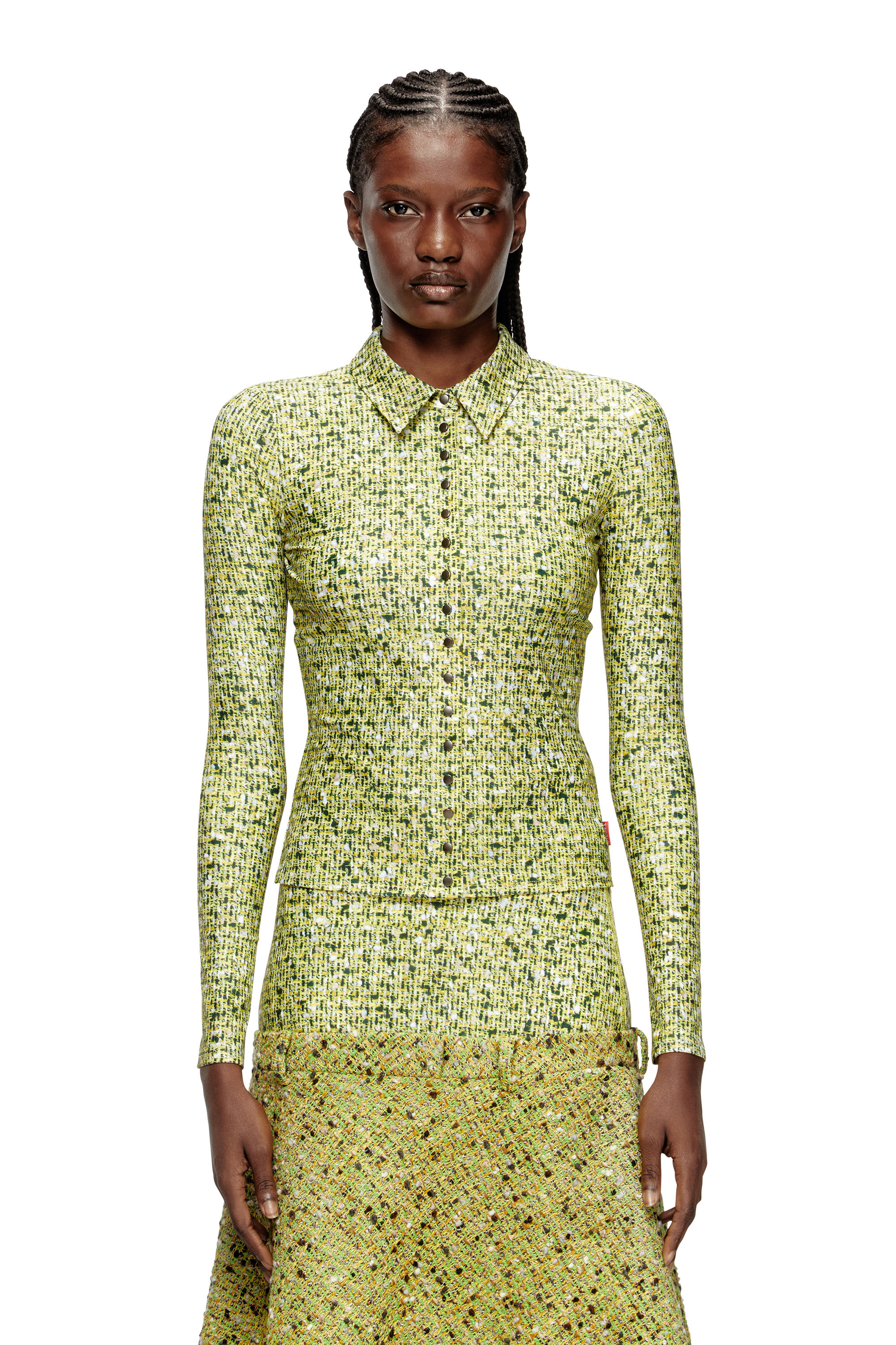 Diesel Stretch Fabric Shirt With Bouclé Print In Yellow