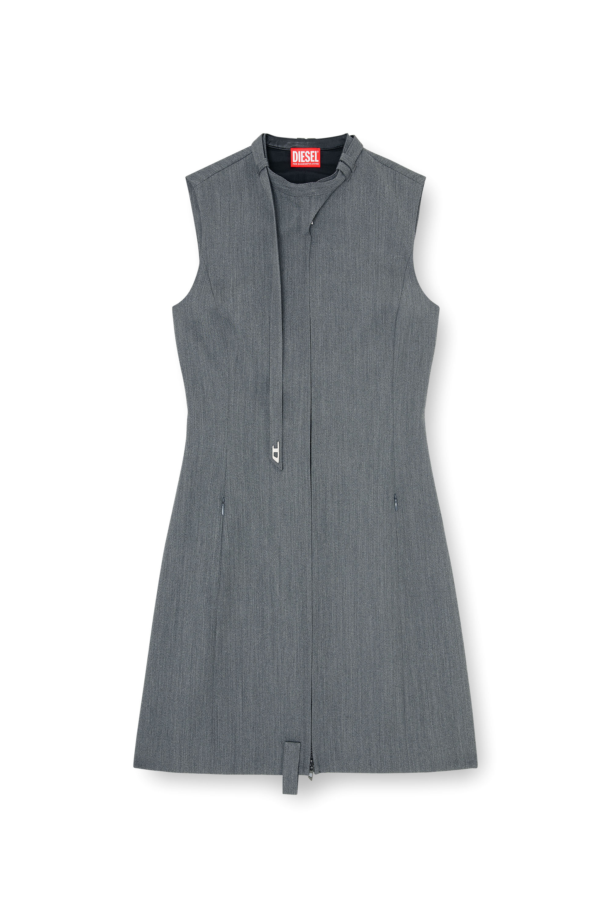 Diesel - D-RUVAN, Woman's Tailored midi dress with biker neck strap in Grey - 3