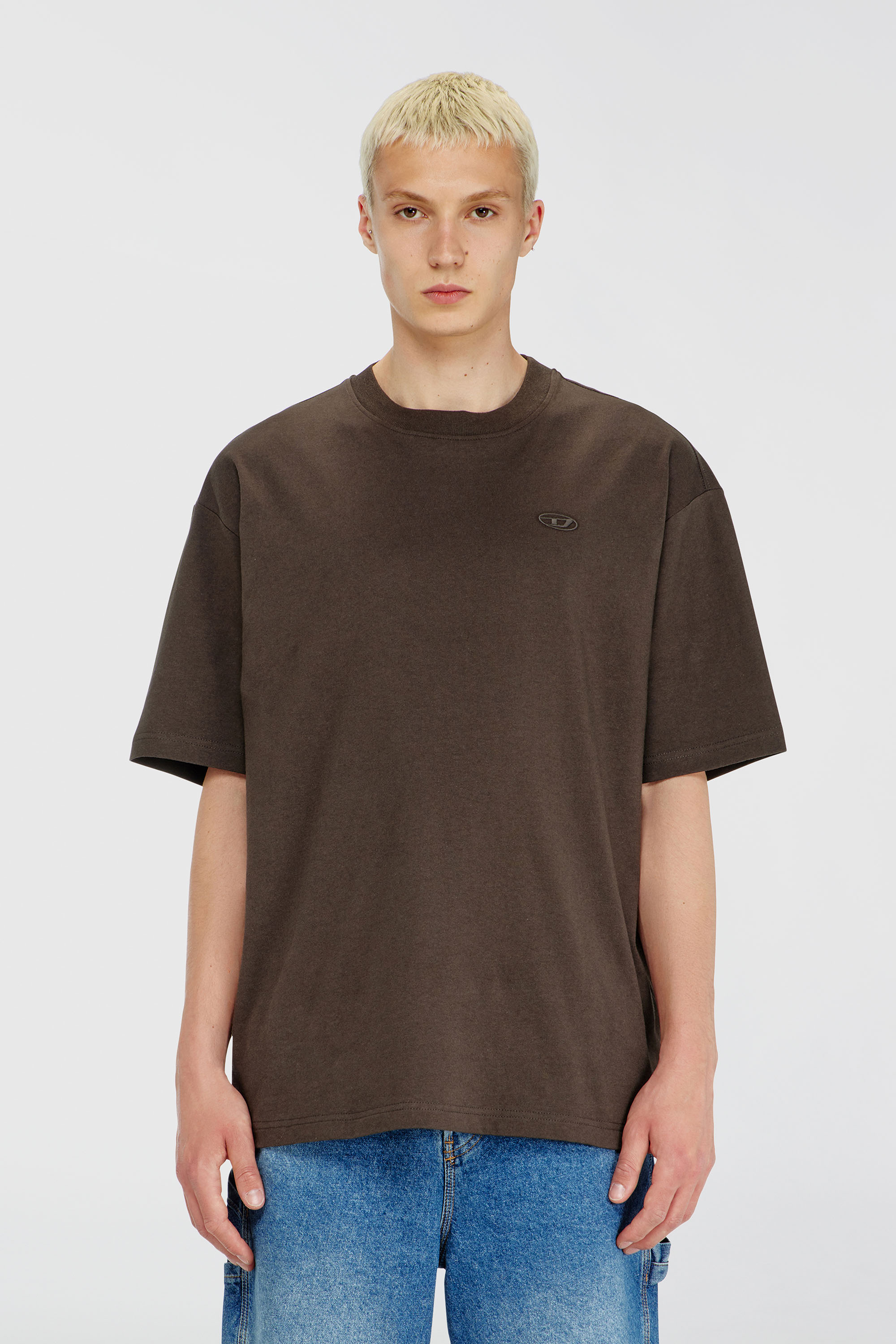Diesel - T-shirt with maxi oval D embroidery - T-Shirts - Man - Brown