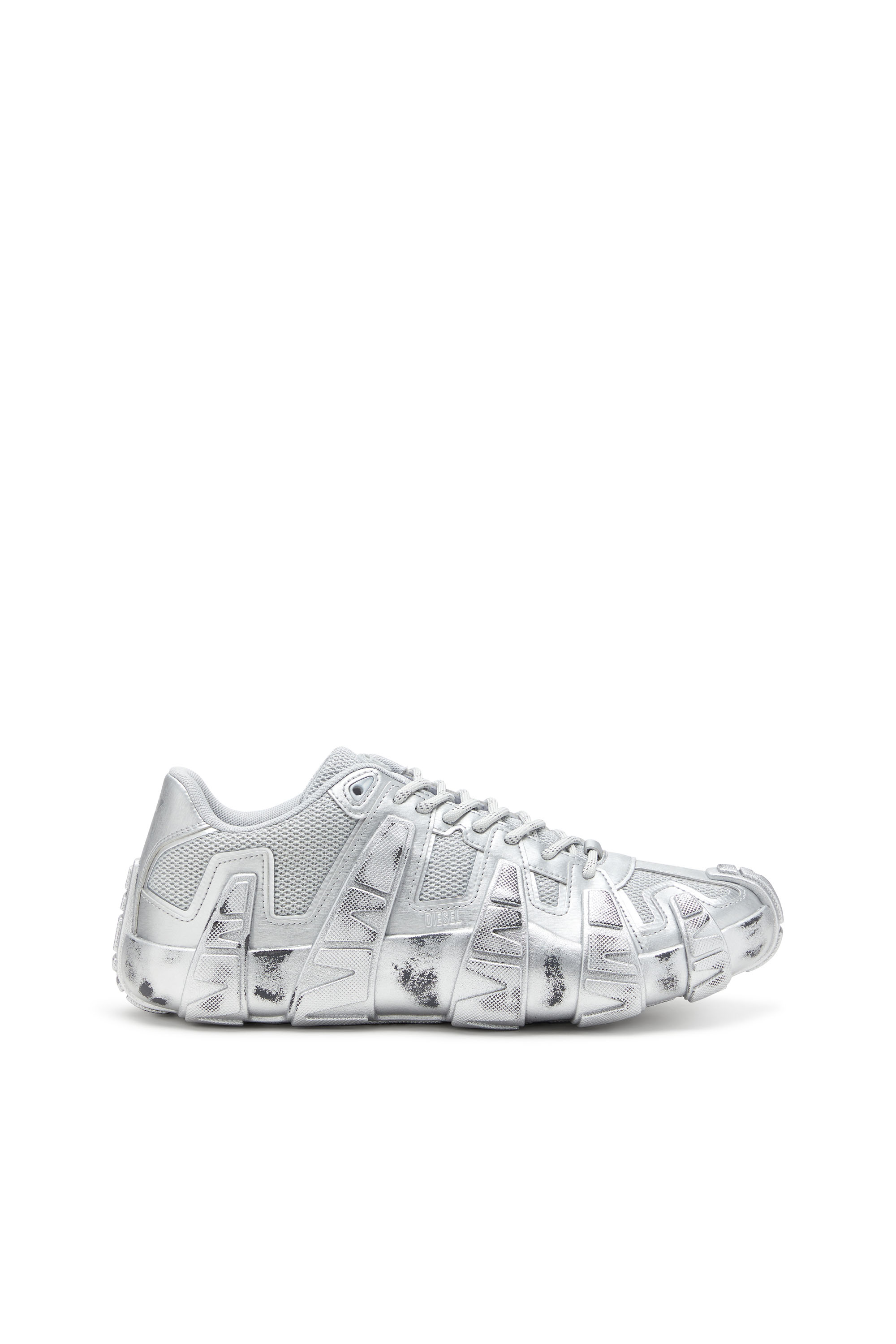 Diesel S-d-griffe-metallic Sneakers In Mesh And Pu In Silver