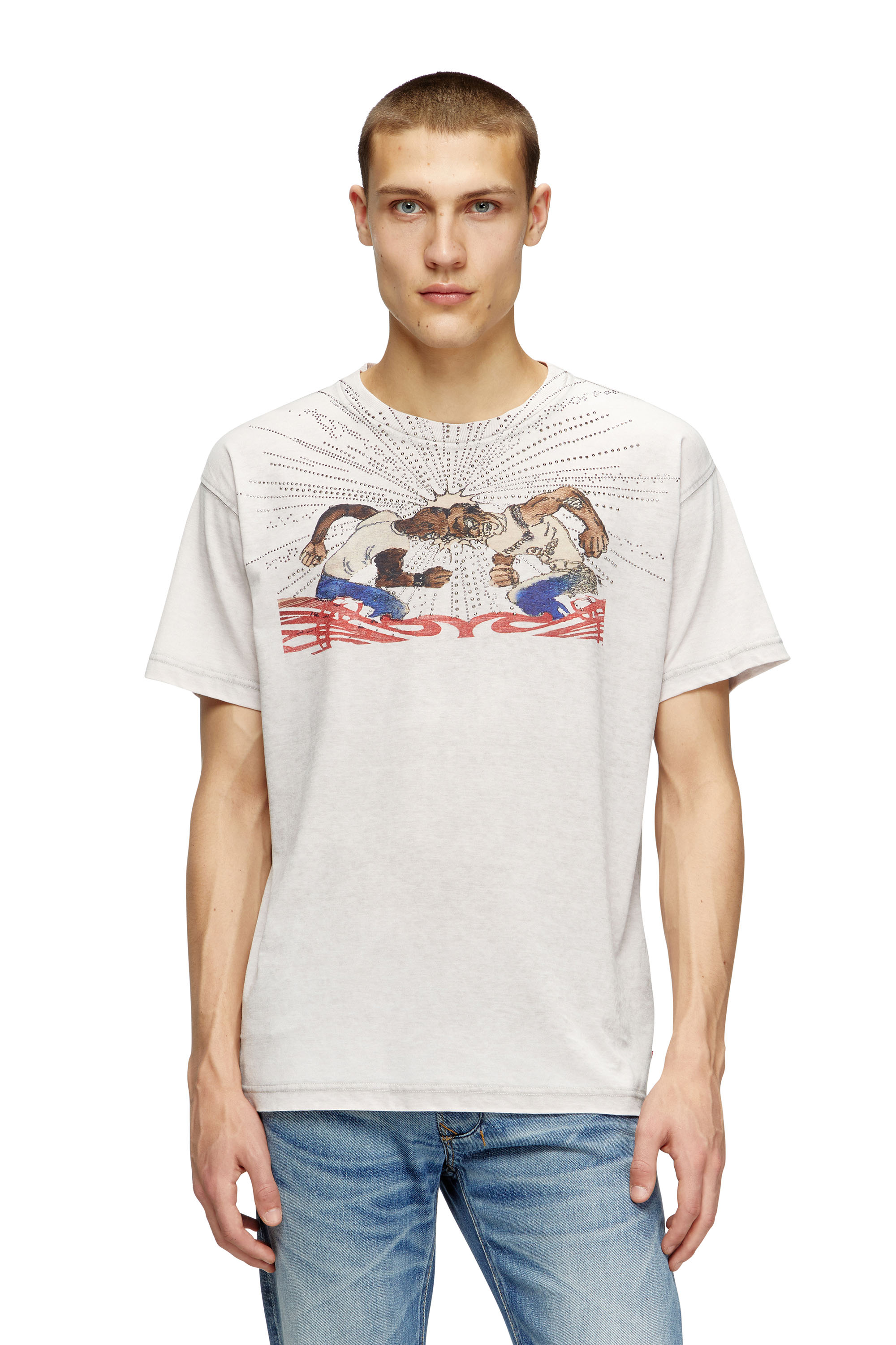 Diesel Herr Grå - T-Shirt With Rhinestone Graphic - T-Shirts - Man Xxl