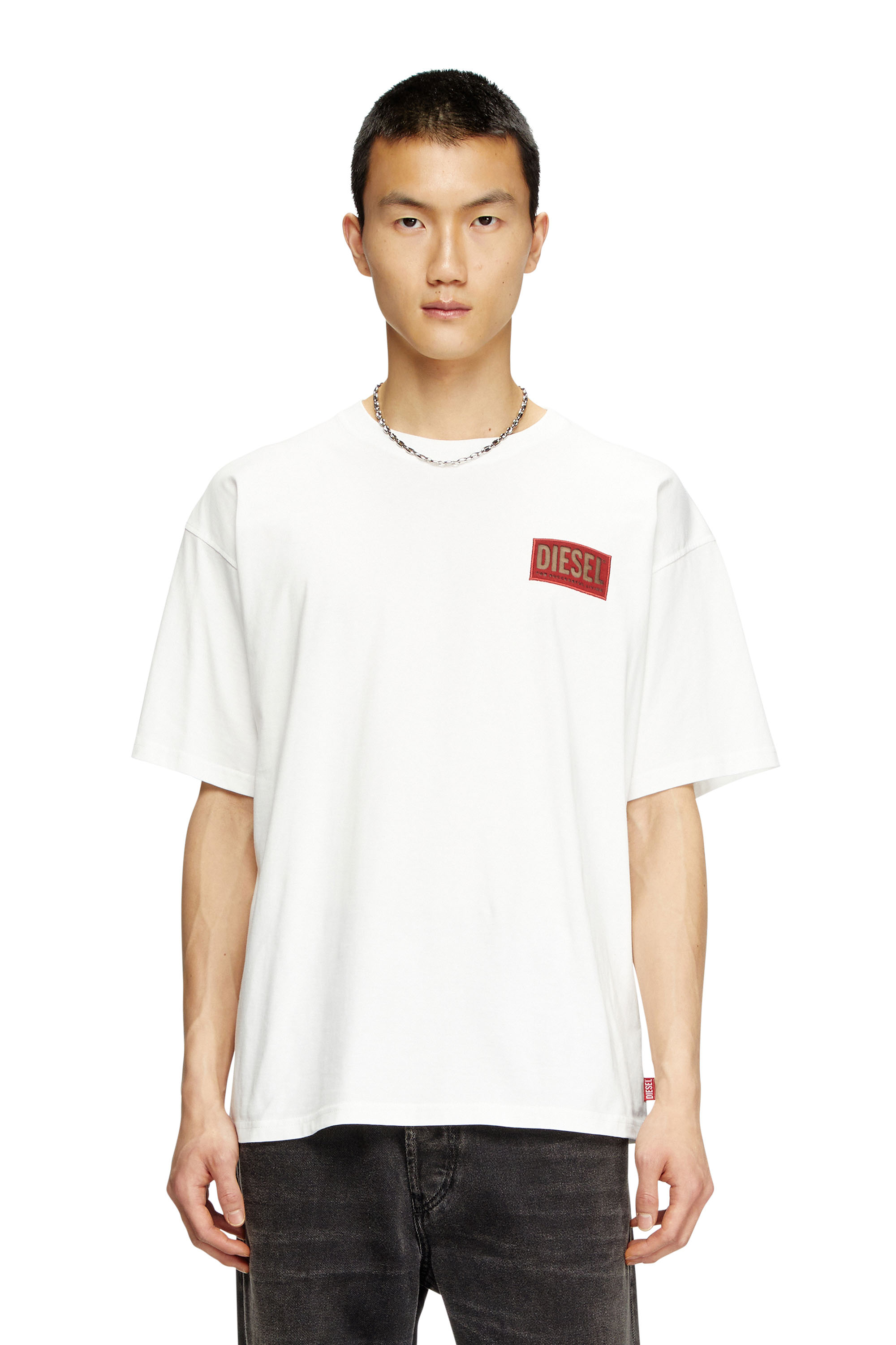 Diesel Homem Branco - T-Shirt With Logo Patch - T-Shirts - Man Grande