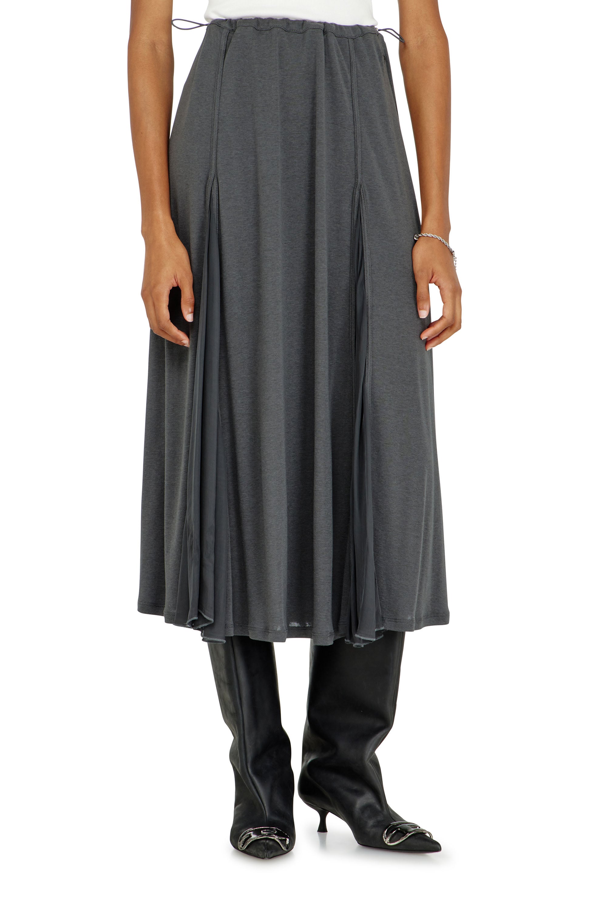 Diesel Grigio Donna - Gonna Midi In Jersey A Costine E Chiffon - Gonne Medio