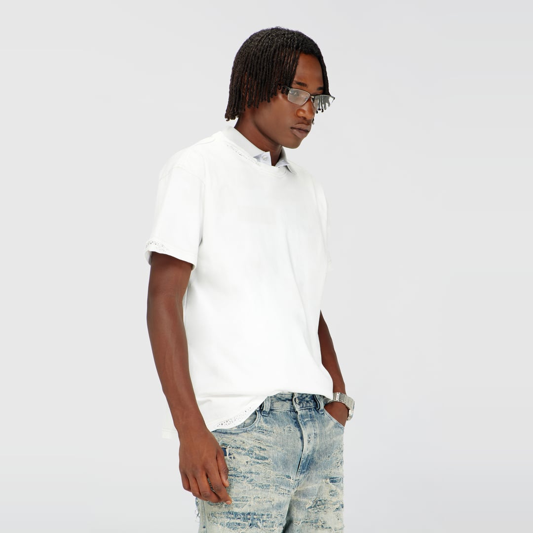 Diesel - T-shirt with frayed edges and crystal details - T-Shirts - Man - White