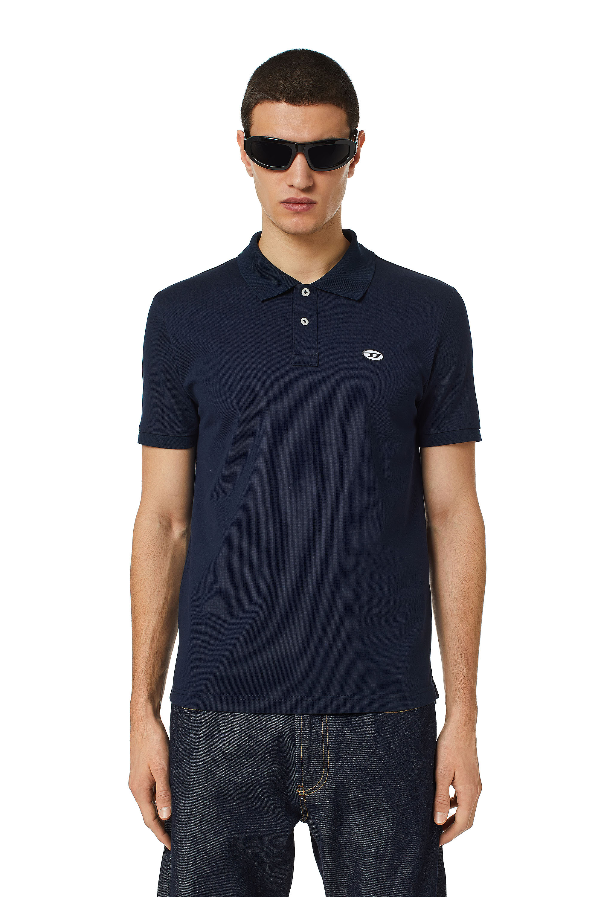 Diesel Polo Shirt With D Oval Patch In Blue
