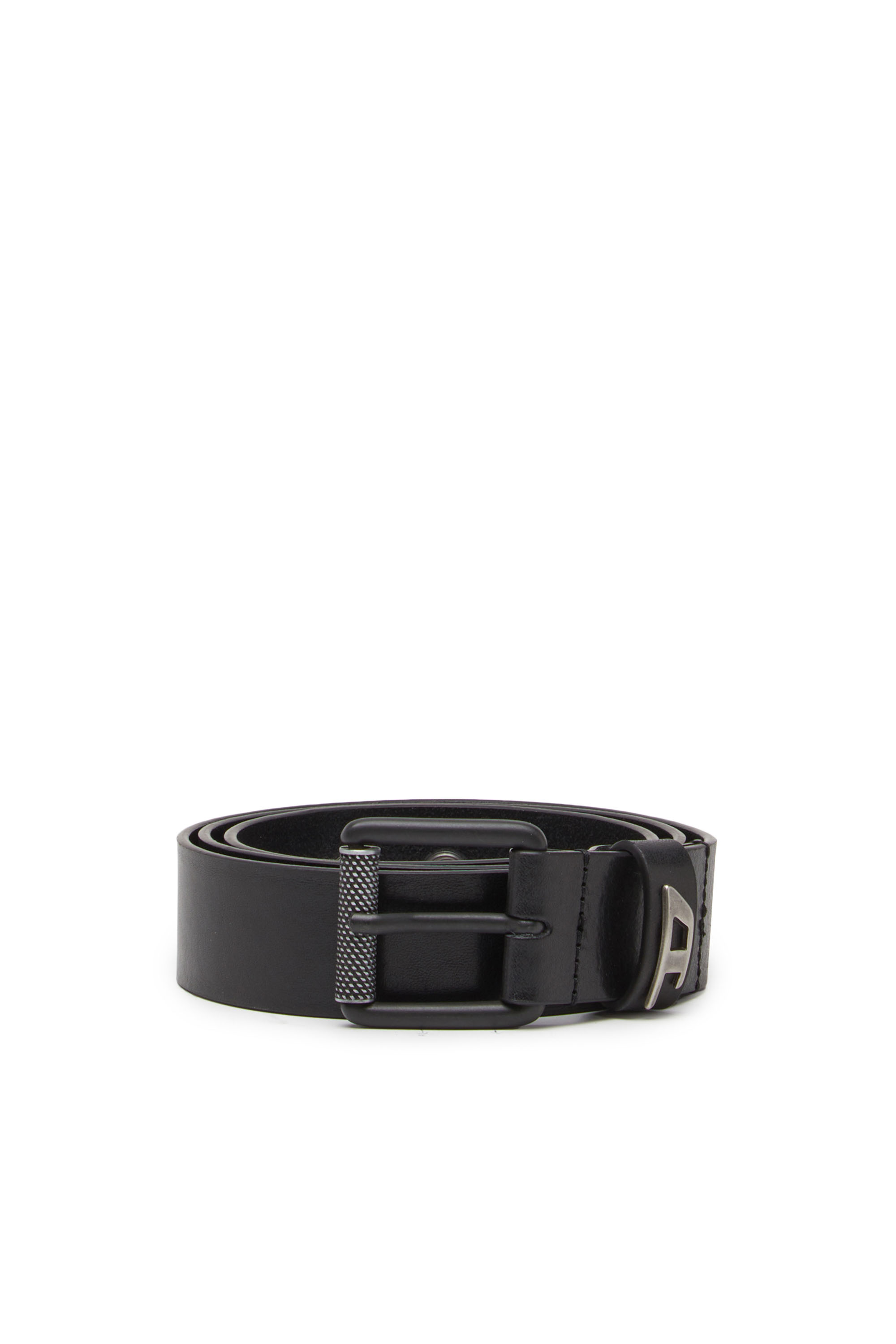 Diesel - Cinturón de piel brillante con trabilla con el logotipo - Cinturones - Hombre - Negro