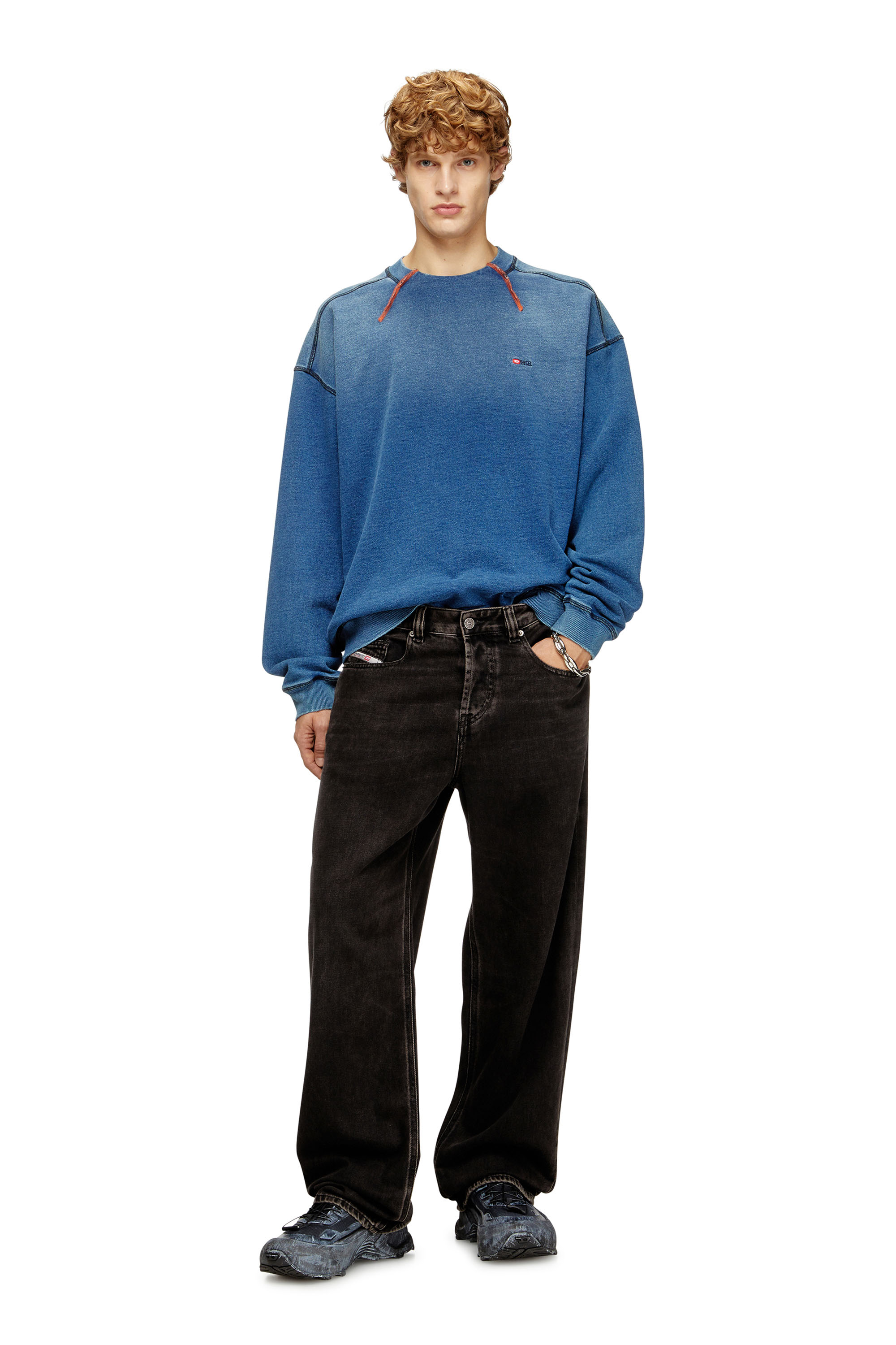Diesel - S-CRAO-BOXT, Man's Cotton sweater with contrasting stitching in Blue - 2
