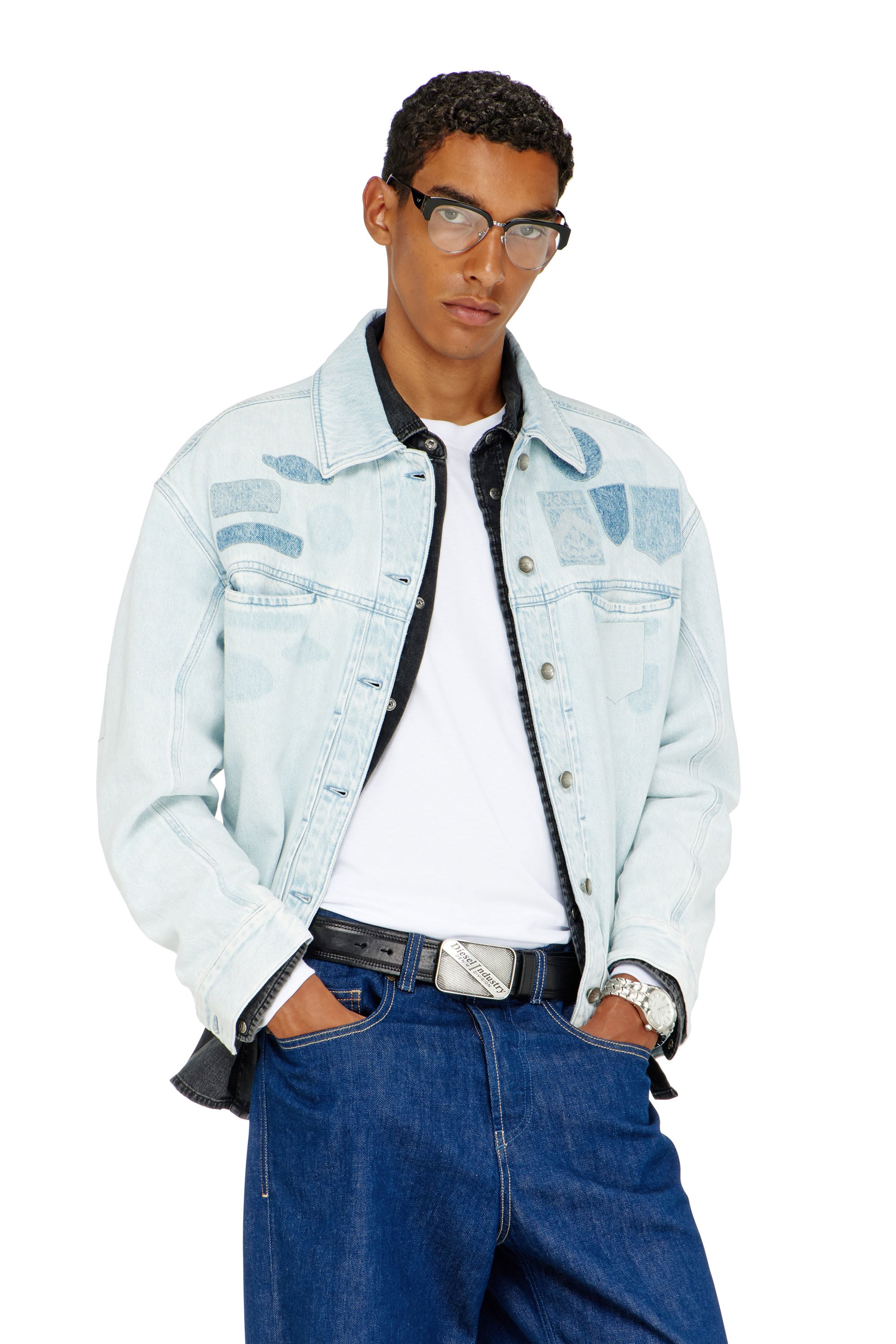 Diesel Chemise En Denim Effet Patch Vestes En Denim Mixte Unisex Bleu Xxl