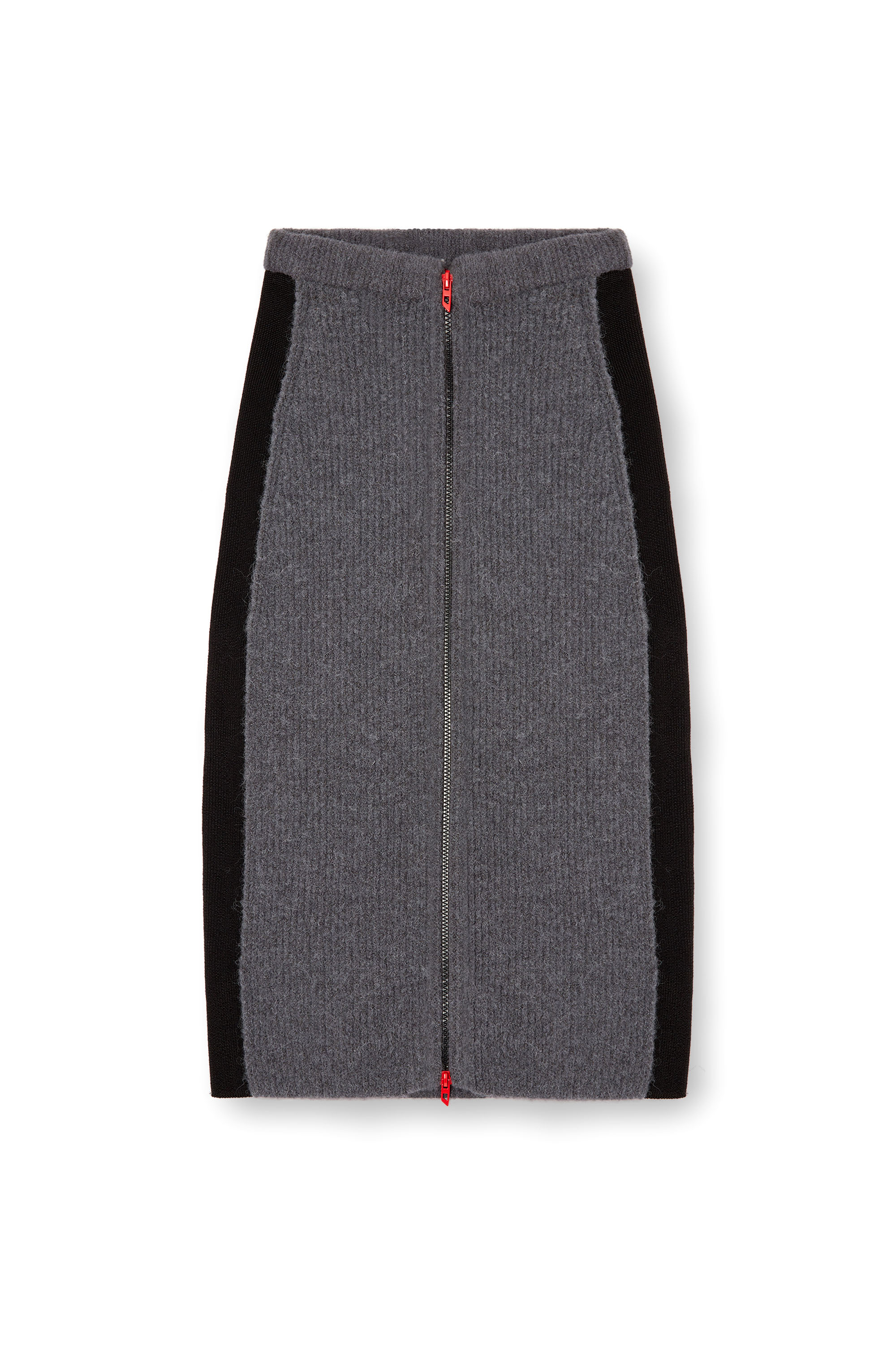 Diesel - M-LOUSI, Woman's Midi skirt in alpaca with front zipper in Grey - 3