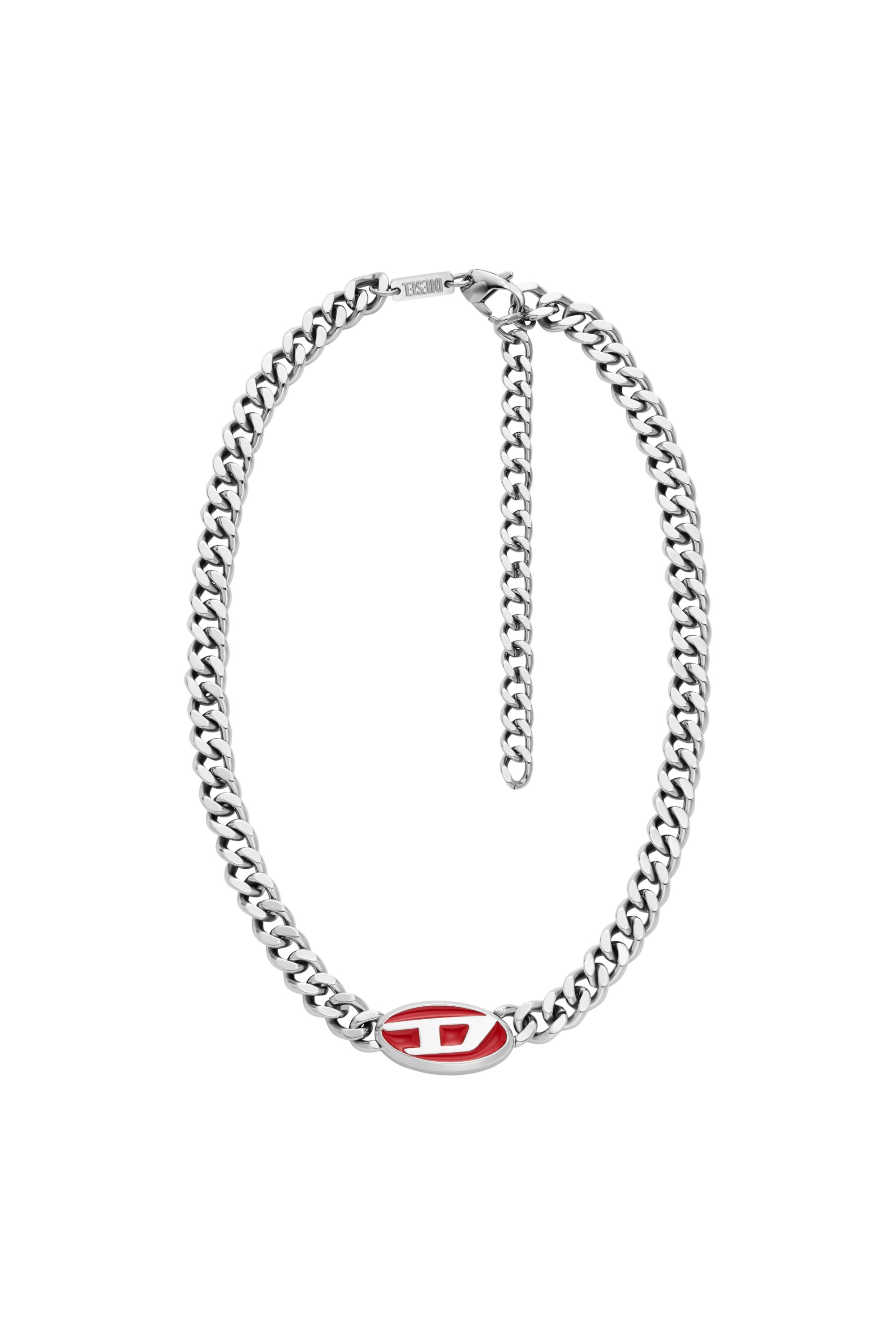 Diesel Unisex Silver - Red Enamel Chain Necklace - Necklaces Uni