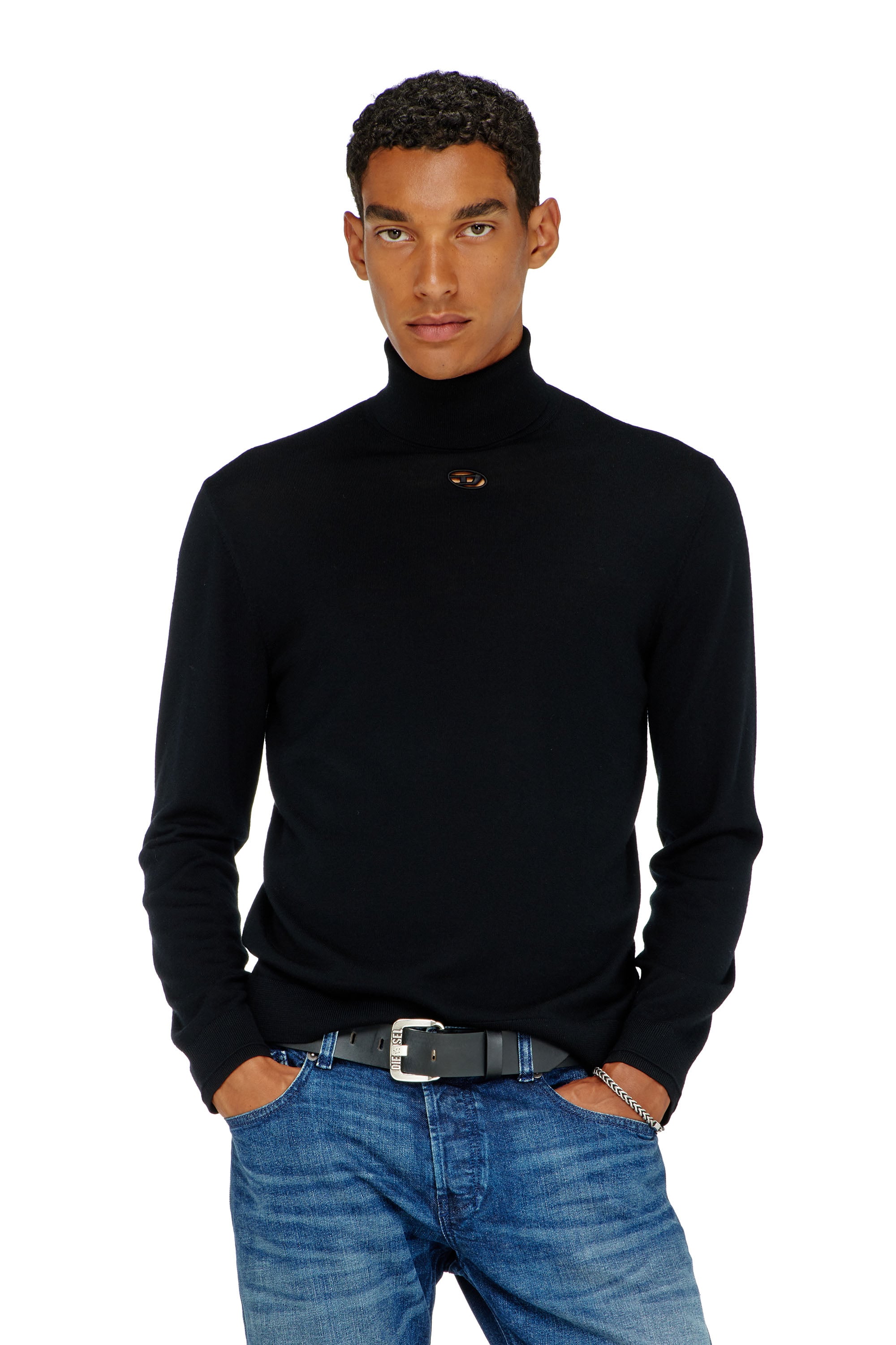 Diesel Nero Uomo - Dolcevita In Lana Con Logo Cut-Out - Maglieria Grande