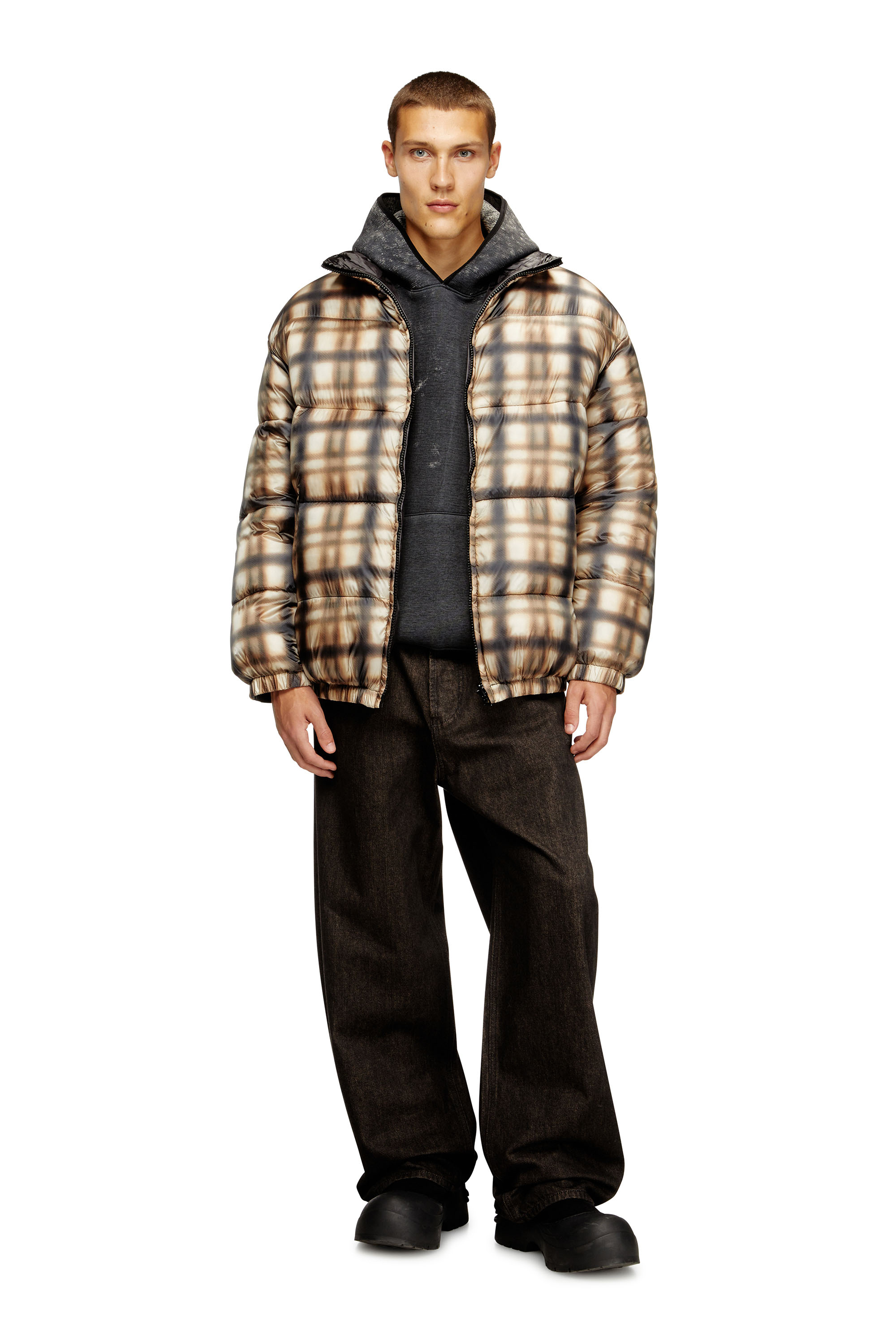 Diesel - W-BOURBON-ENBM, Man's Reversible padded bomber jacket in Black/Beige - 1