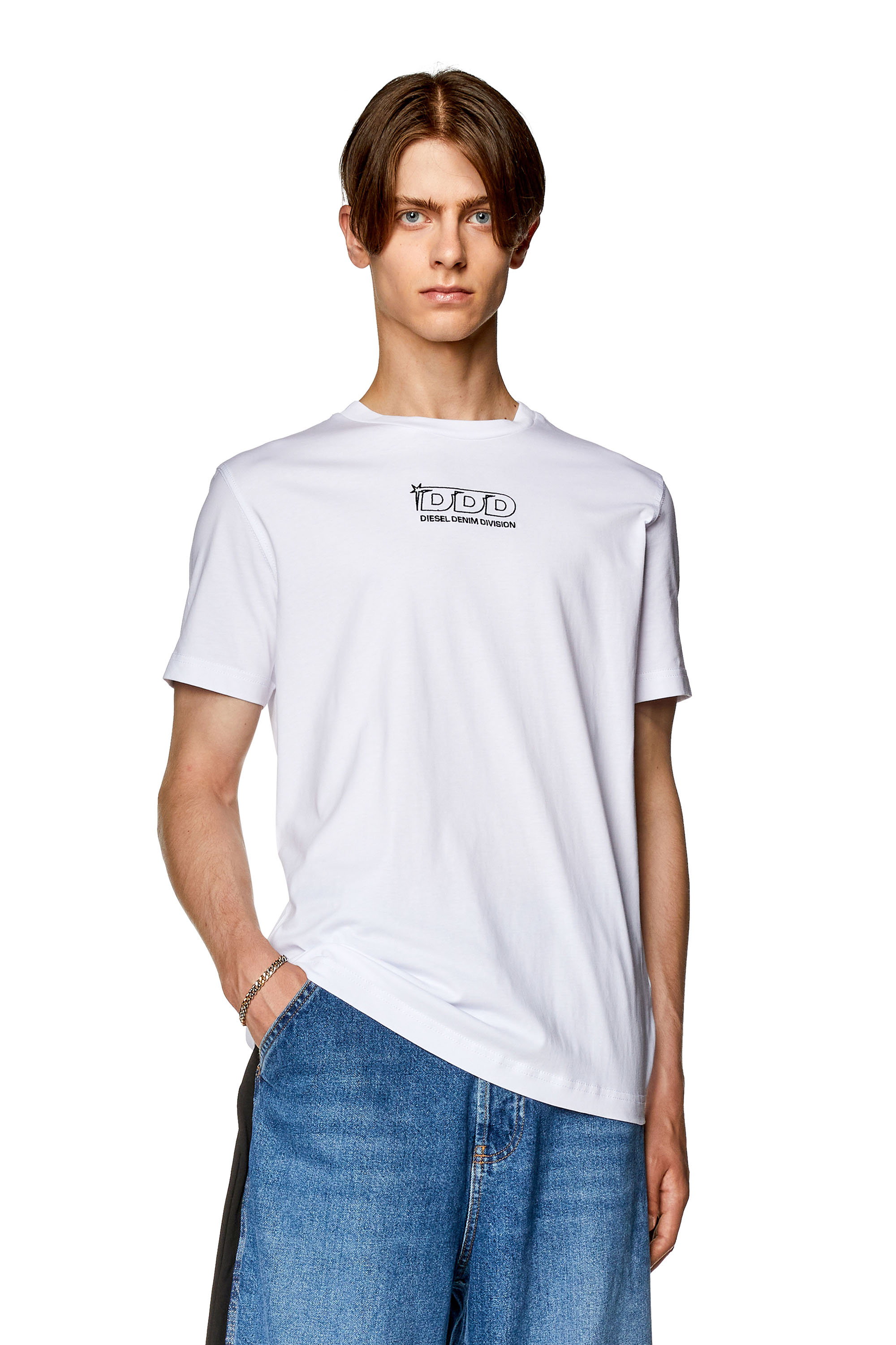 Diesel - T-shirt with embroidered DDD logo - T-Shirts - Man - White