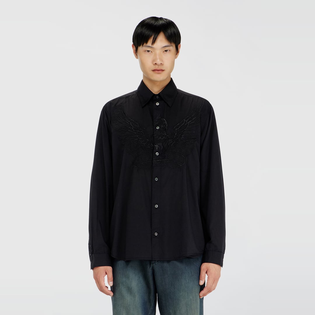 Diesel - Cotton-cupro shirt with embroidered patch - Shirts - Man - Black