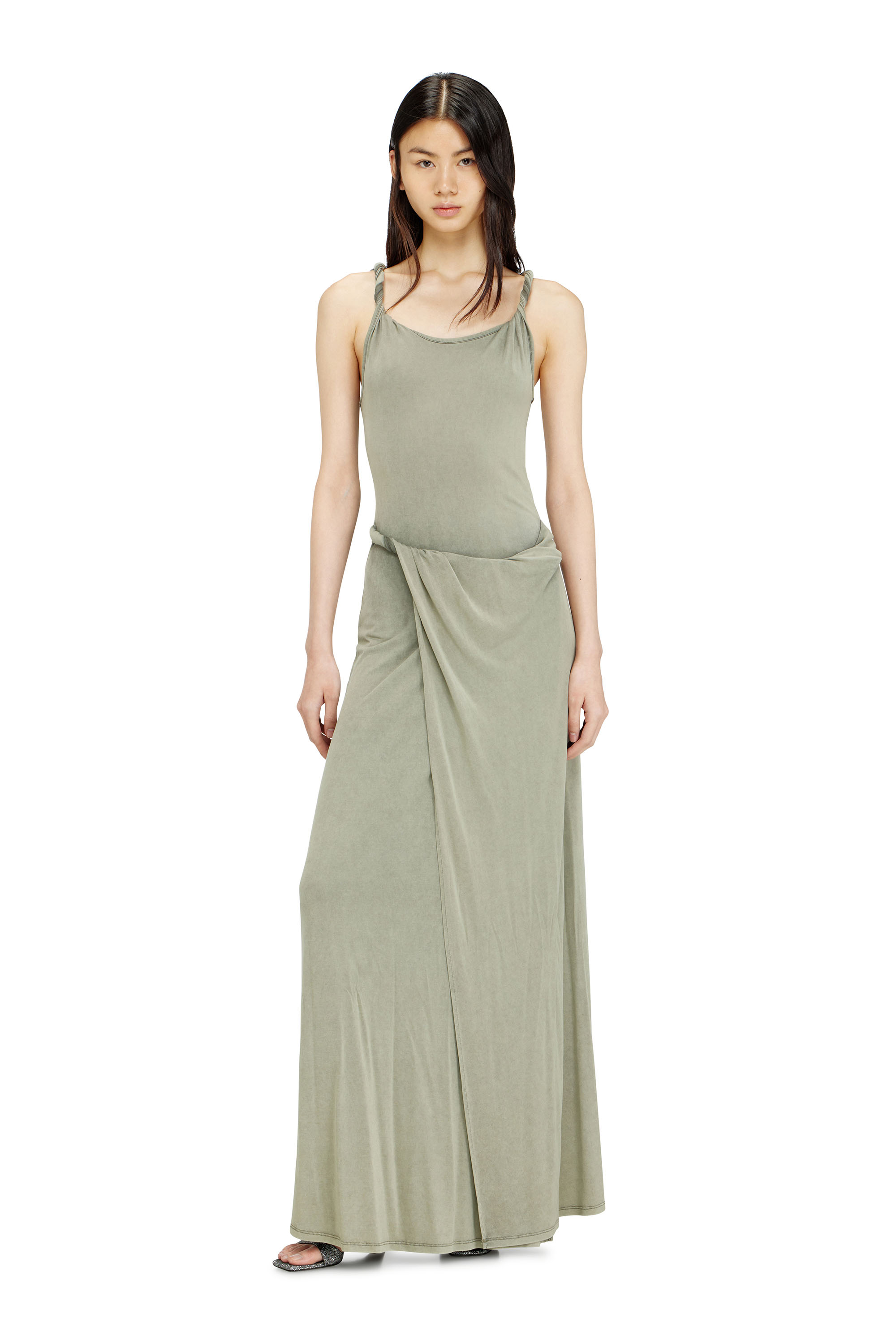 Diesel - D-ESTIGA-S1, Woman's Jersey maxi dress with twisted details in Olive Green - 2