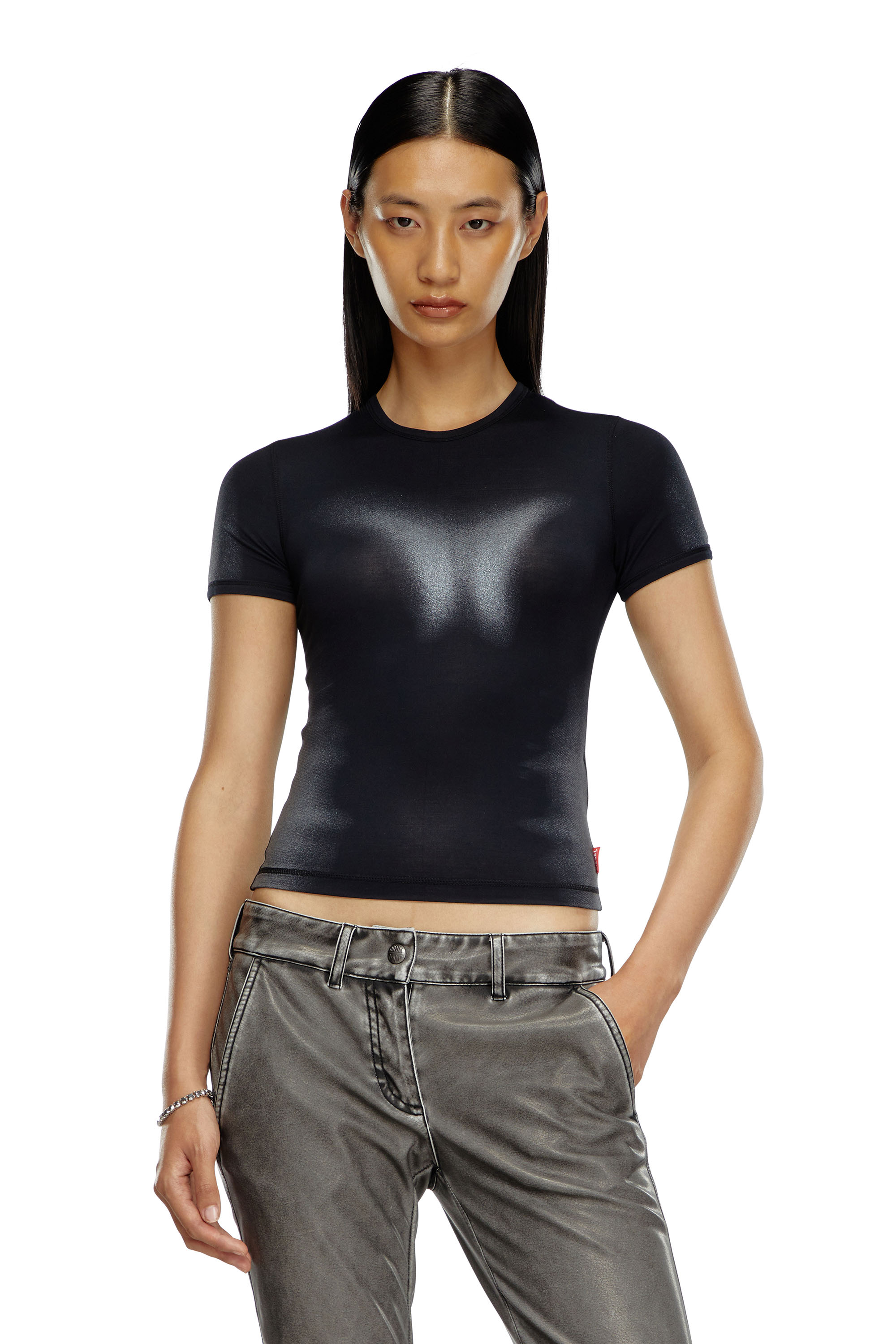 Diesel - T-shirt with metallic effects - T-Shirts - Woman - Black