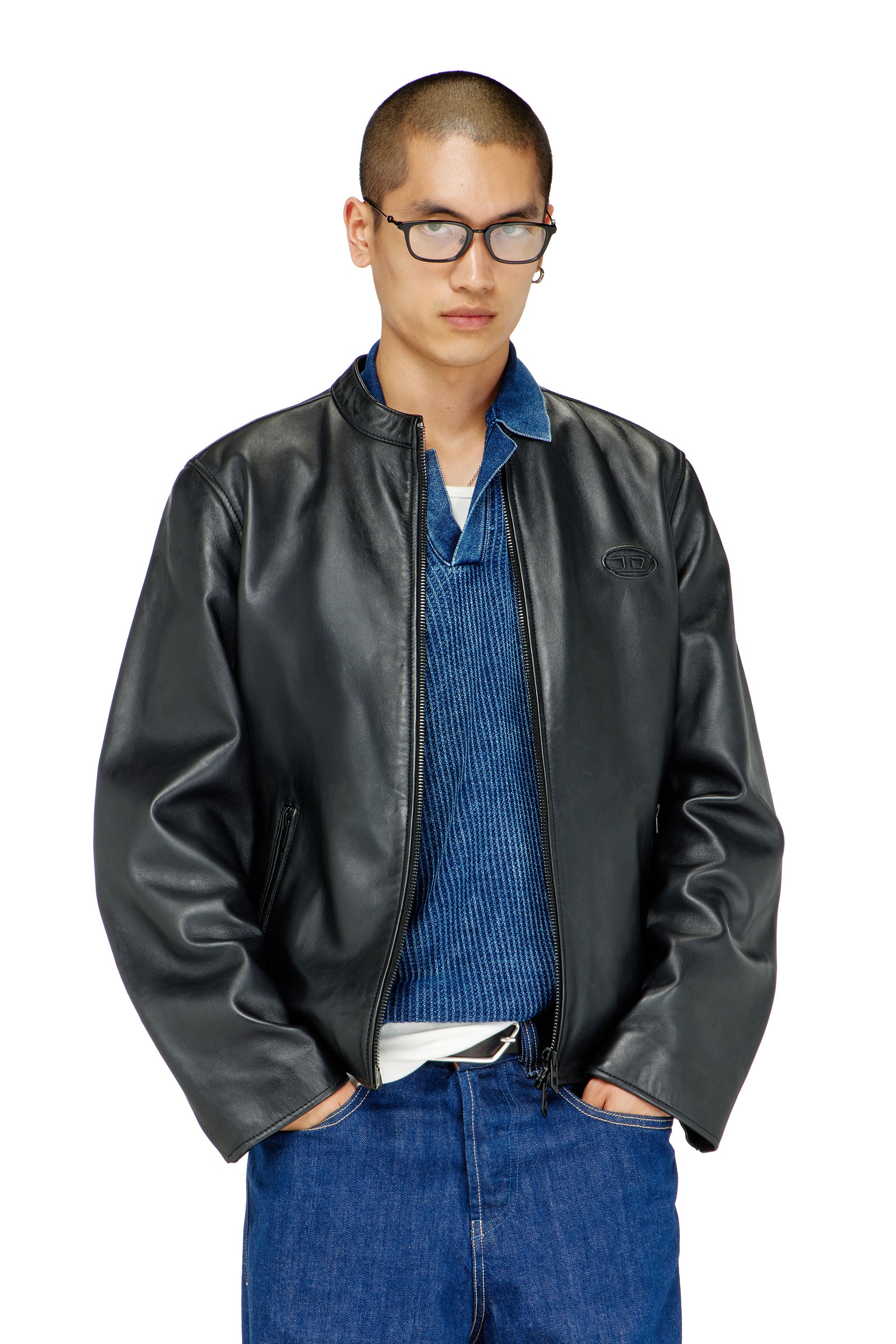 Diesel - Biker jacket in waxed leather - Leather jackets - Man - Black