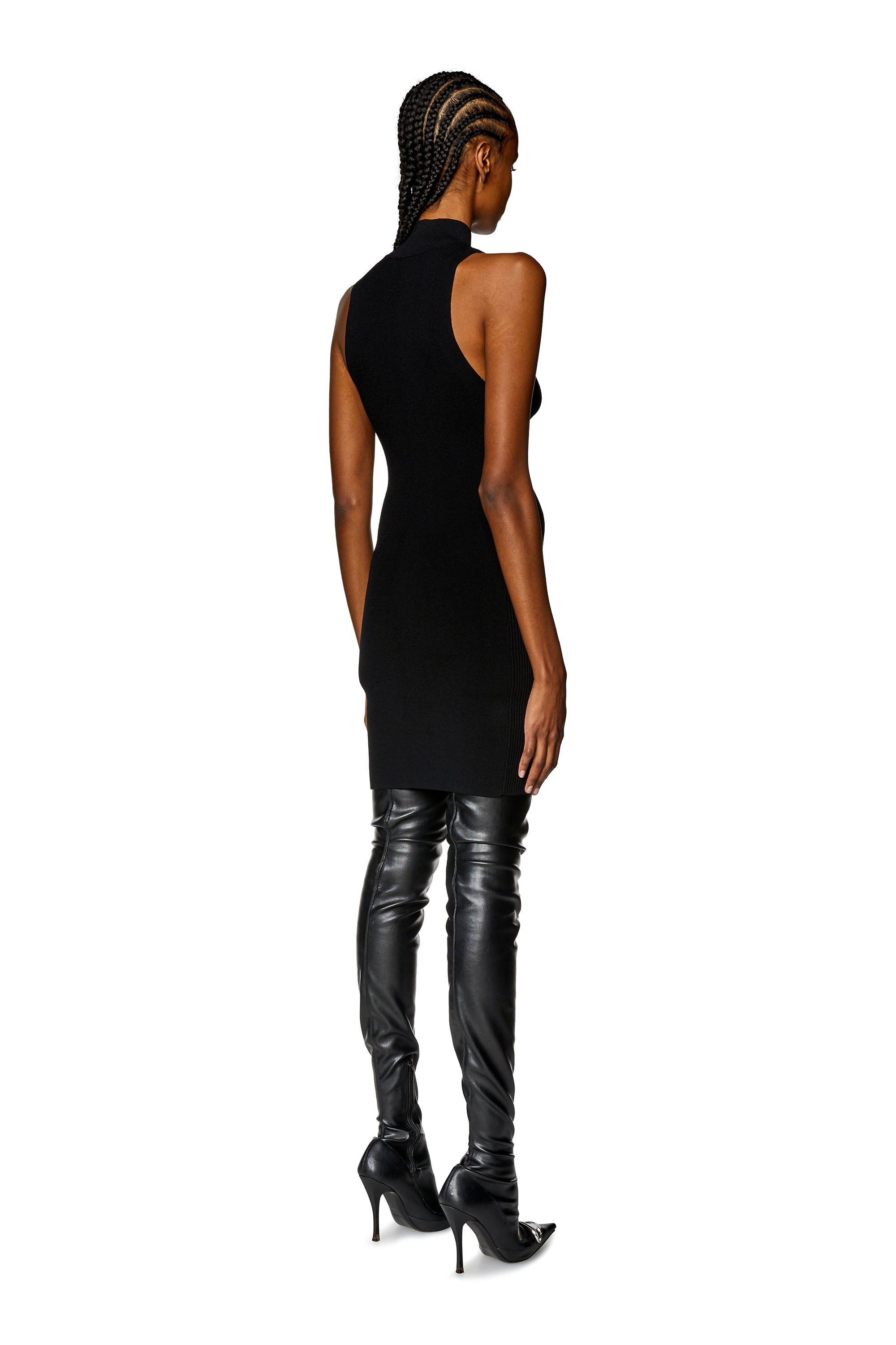 Diesel - Short turtleneck dress in ribbed knit - Dresses - Woman - Black