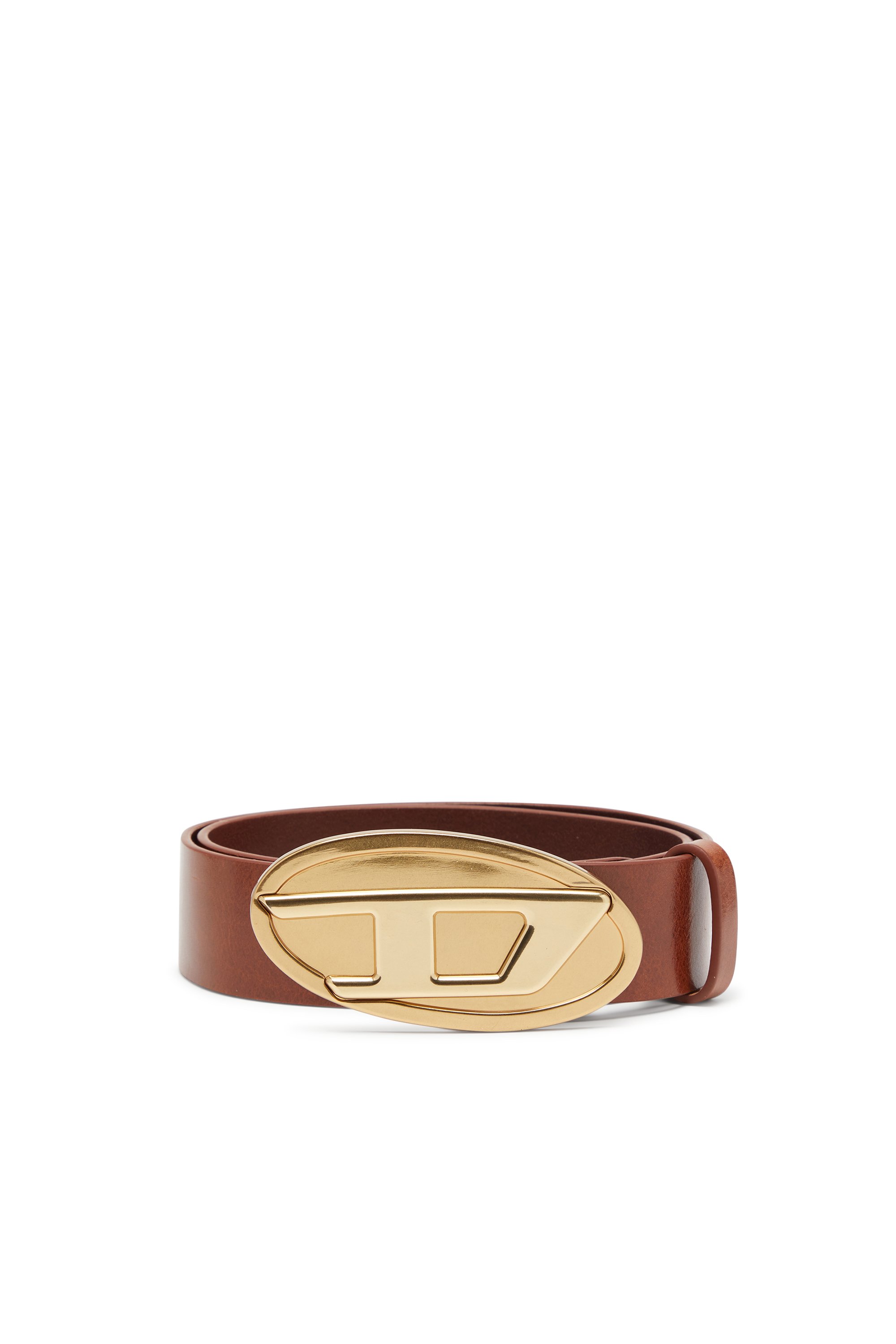 Diesel 4 Cm Leather Belt With Oval D Plaque In Brown